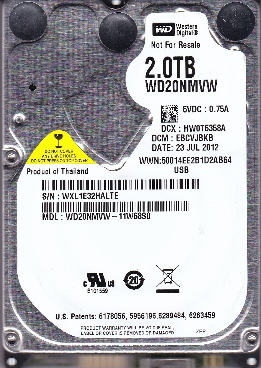 WD20NMVW-11W68S0 dcm: EBCVJBKB sn: WXL1E3 Thailand 2012 2TB USB 3.0  2.5"  1519