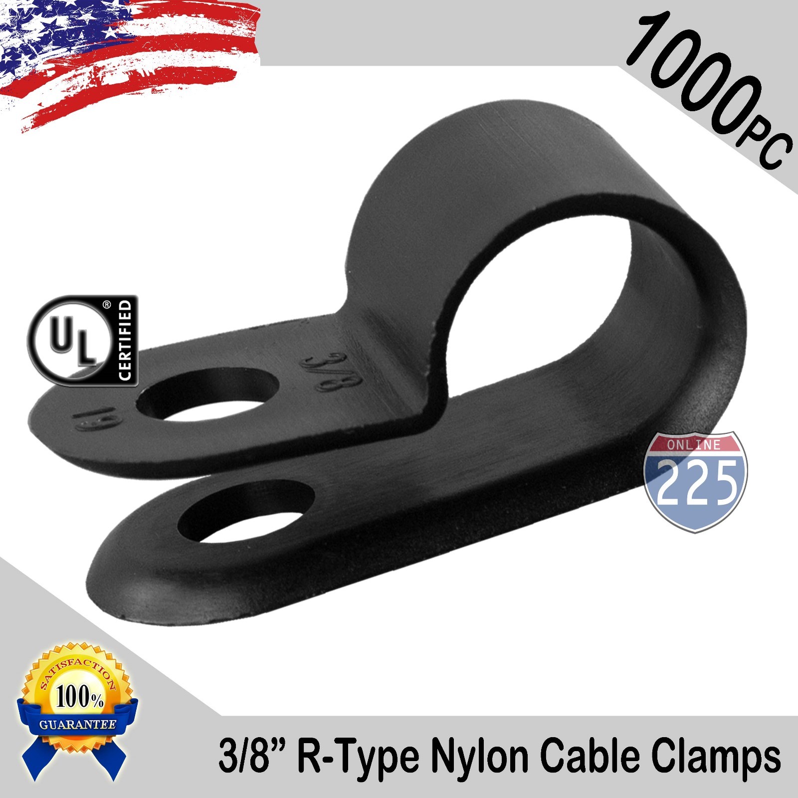 1000 PCS PACK 3/8" Inch R-Type CABLE CLAMPS NYLON BLACK HOSE WIRE ELECTRICAL UV