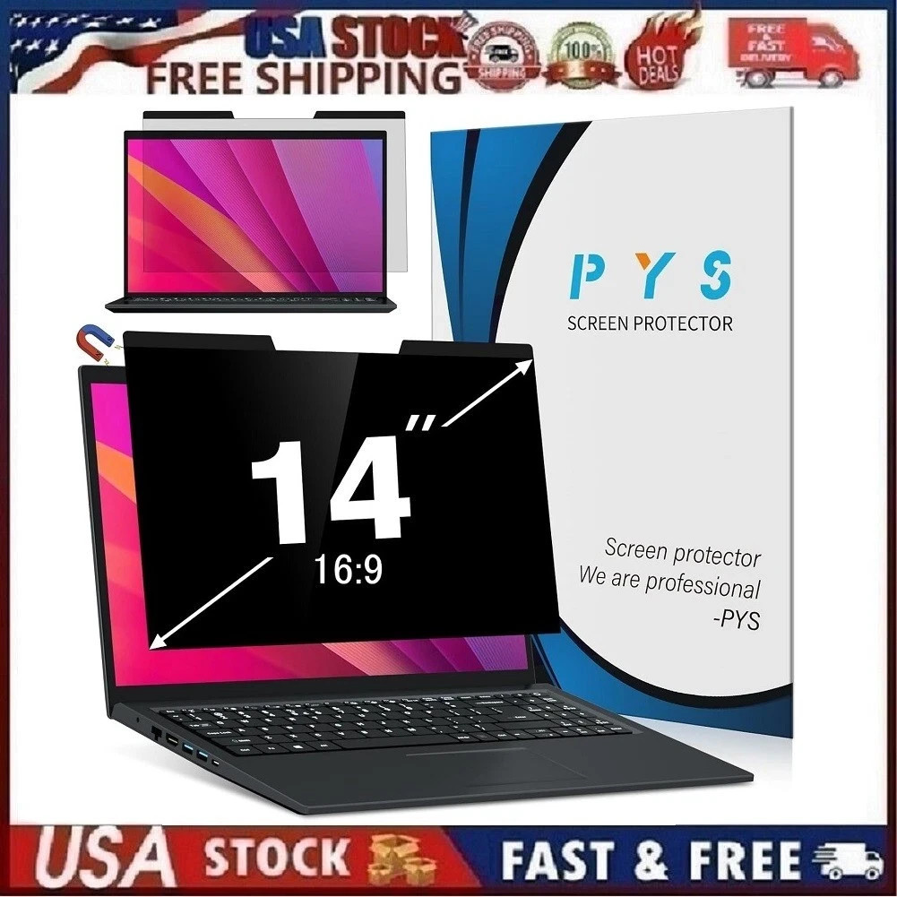 Magnetic Laptop Privacy Screen 14 inch, 16:9 Aspect Removable Anti Glare Prot...