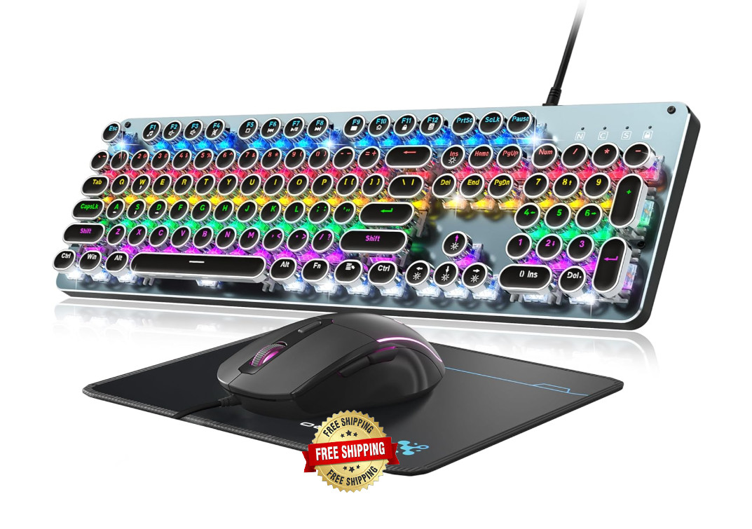 Teclado mecánico para juegos estilo máquina de escribir con interruptores azules