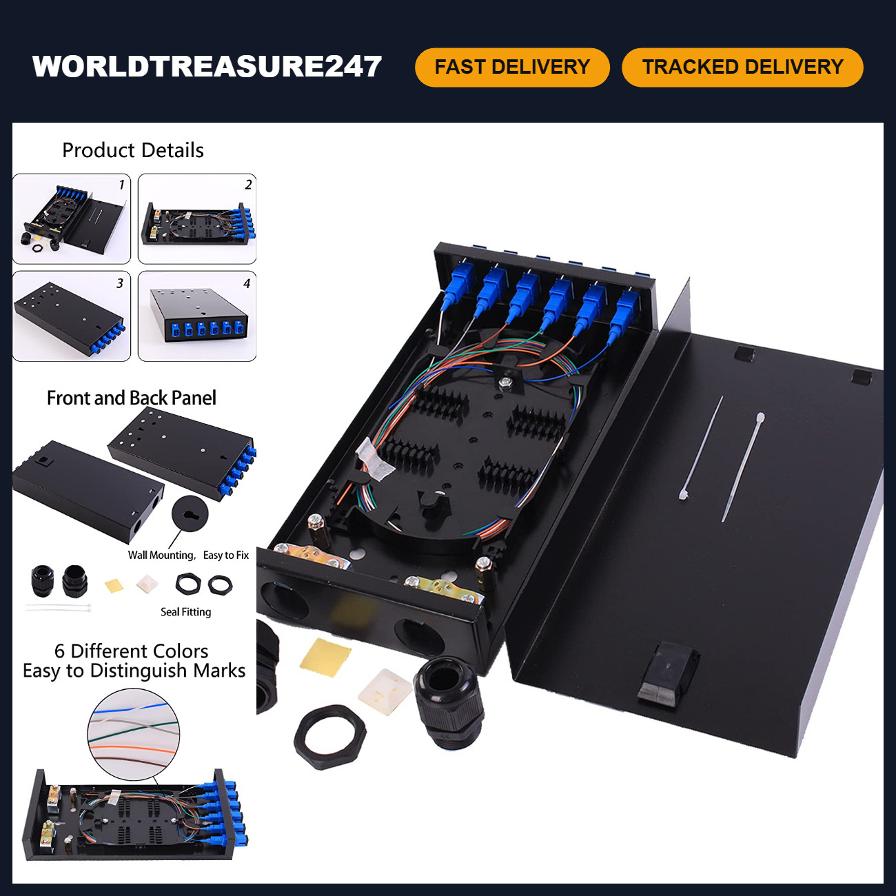6-Port Wall Mount Fiber Enclosure with Splicing Module & SC-UPC Panel, Cables In