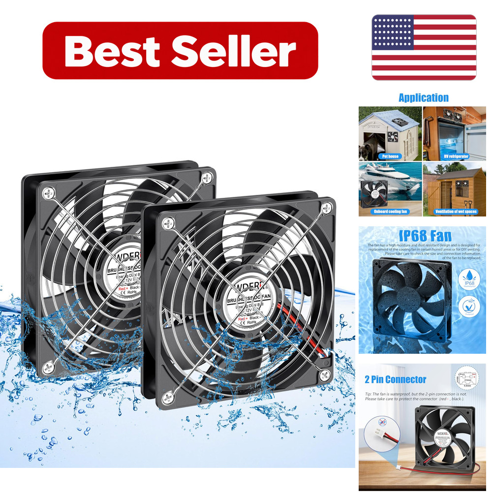 Case Fan 2-Pack 120 x 25mm IP68 Plastic Waterproof Ventilation 12V