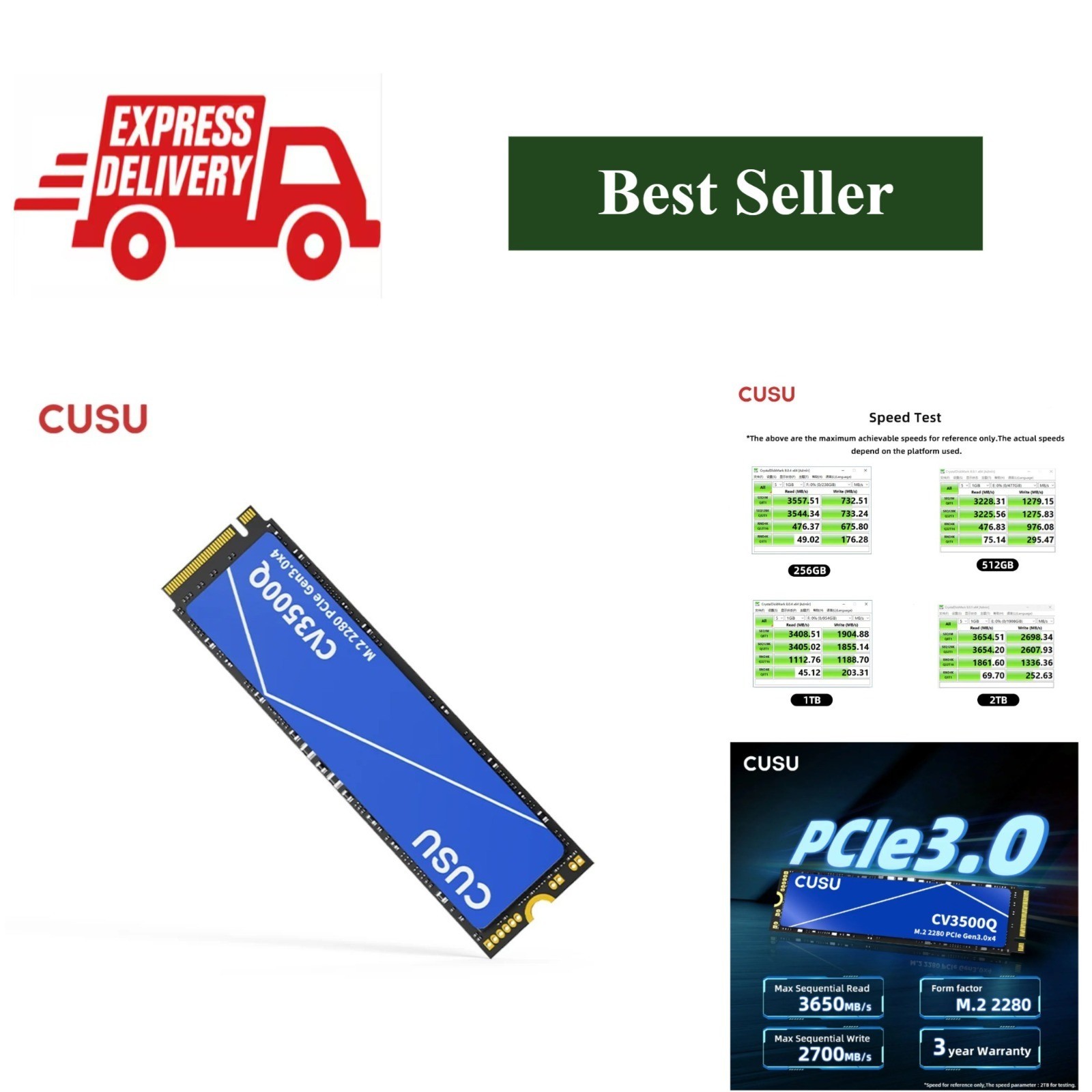 CUSU M.2 NVMe SSD PCIe 3.0 x4 Internal Solid State Drive