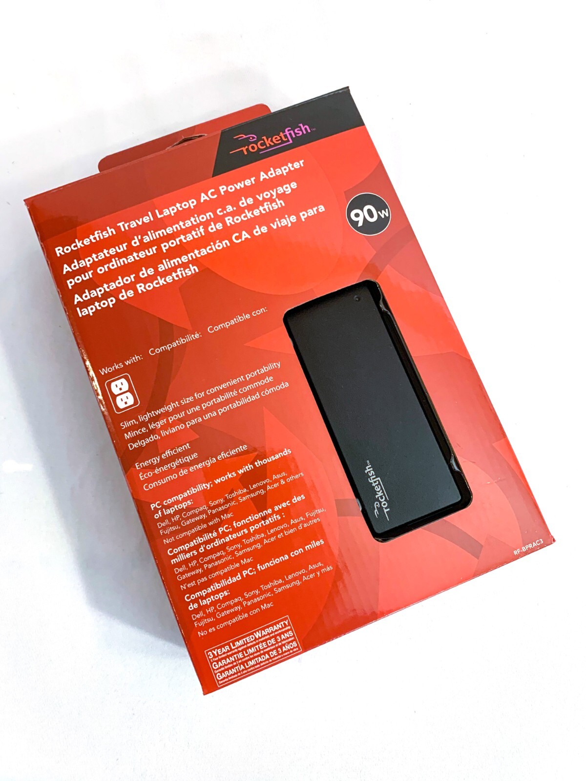 Rocketfish 90W Travel Laptop AC Power Adapter, model RF-BPRAC3