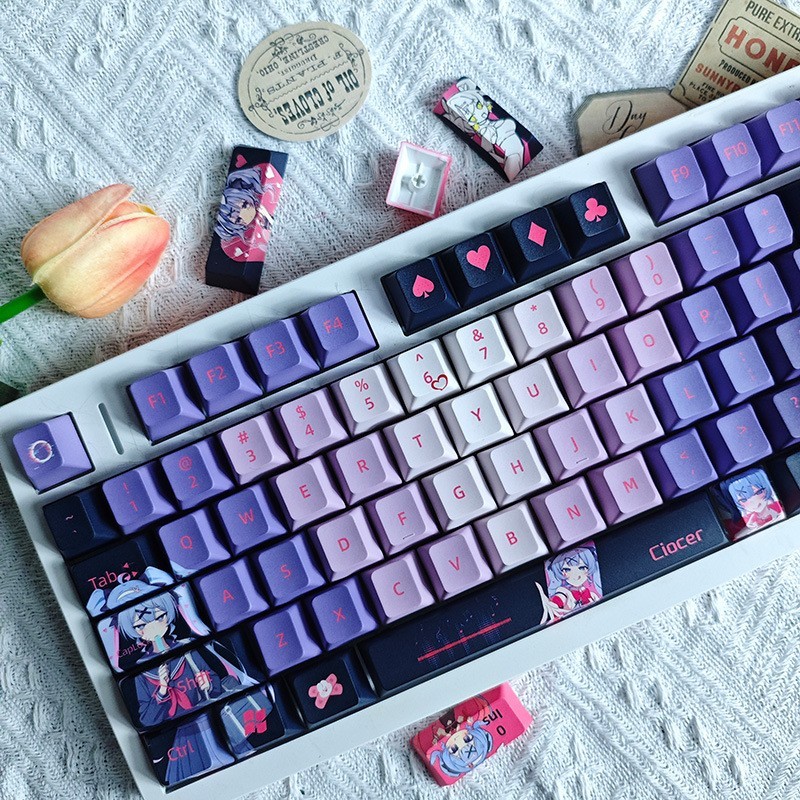 Bunny Hatsune Miku Keycap Set PBT 132 Keys Custom Keycaps for MX Keyboard