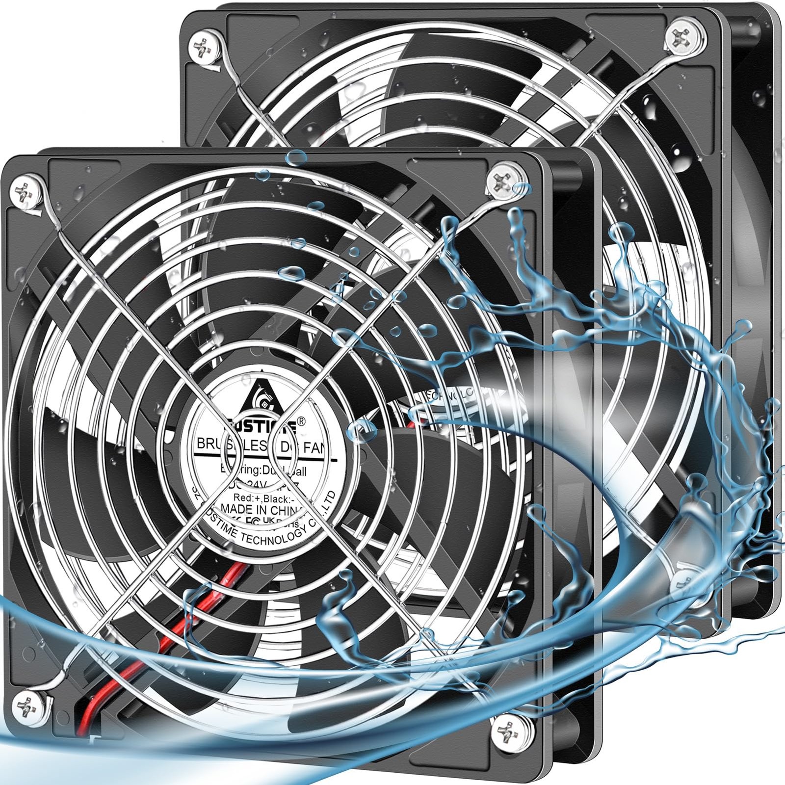 120mm x 25mm Waterproof Fan, 24V DC IP67 Rating High Speed Dual Ball Bearing ...