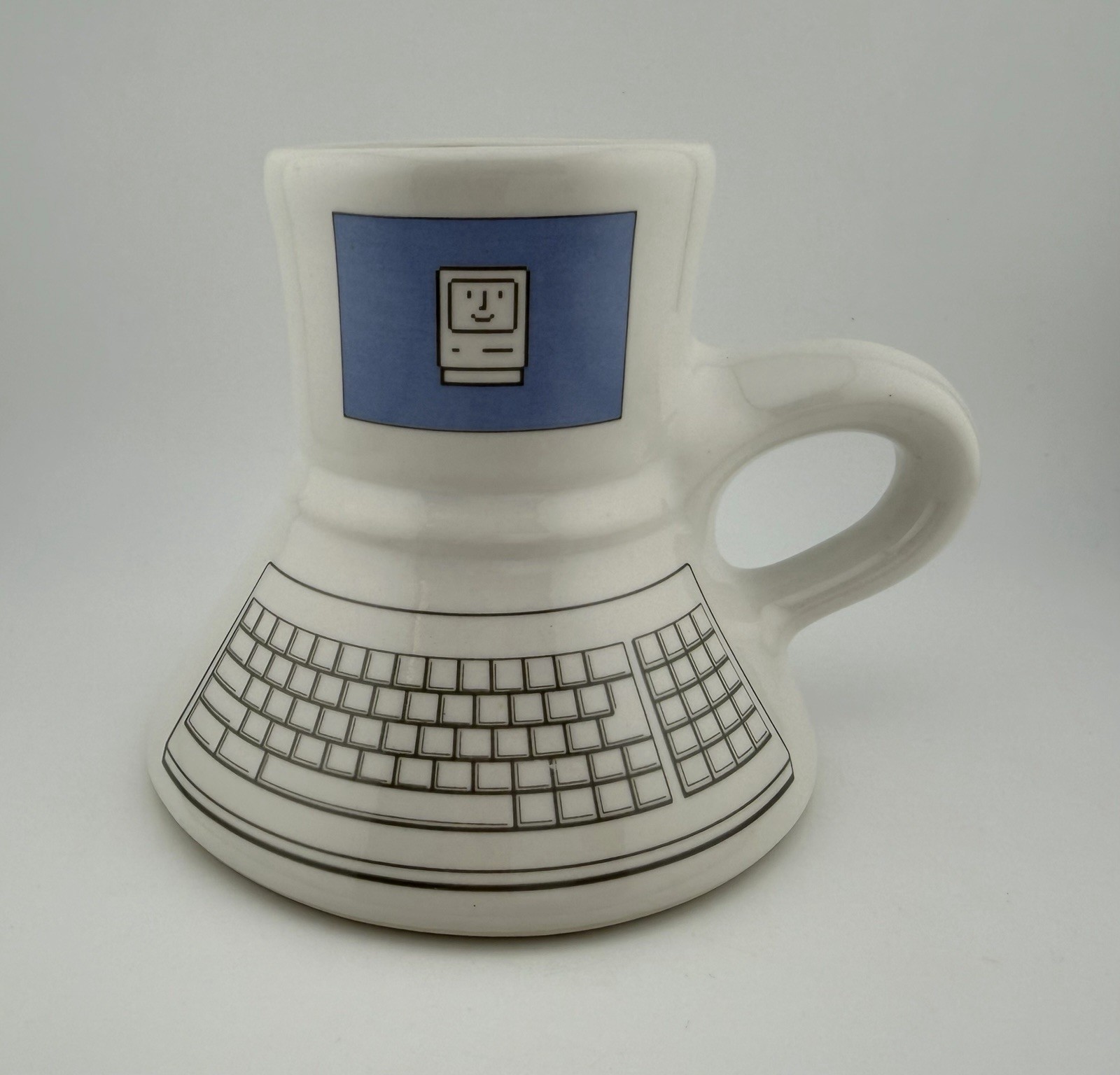 1980's Apple Macintosh Lisa Computer & Keyboard Coffee Mug Rainbow Logo Vintage