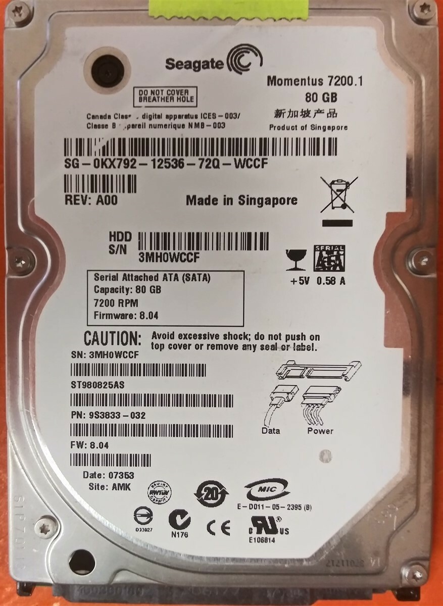 ⭐️⭐️⭐️⭐️⭐️ HDD Hard Drive SATA Laptop 2.5" Seagate ST980825AS 80GB 9S3833-032