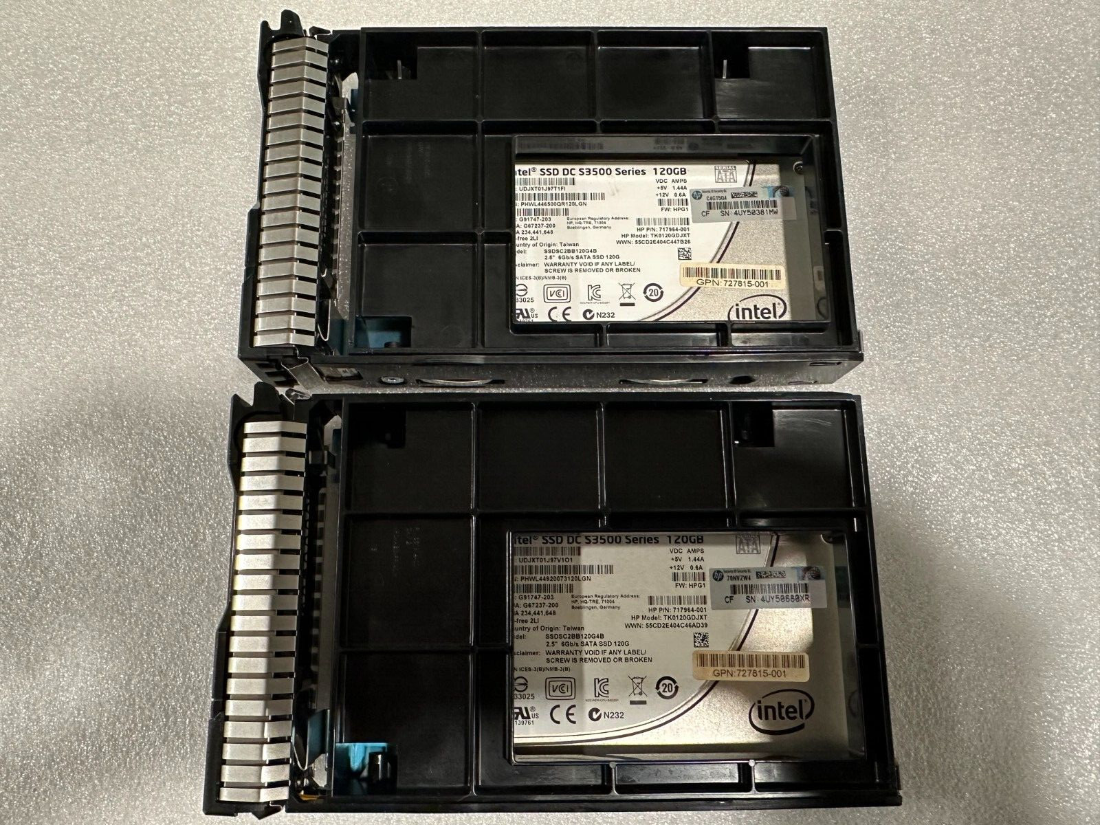 2x 717964-001 HP G8 G9 120-GB 2.5 SATA VE 6G EV SSD With Caddy