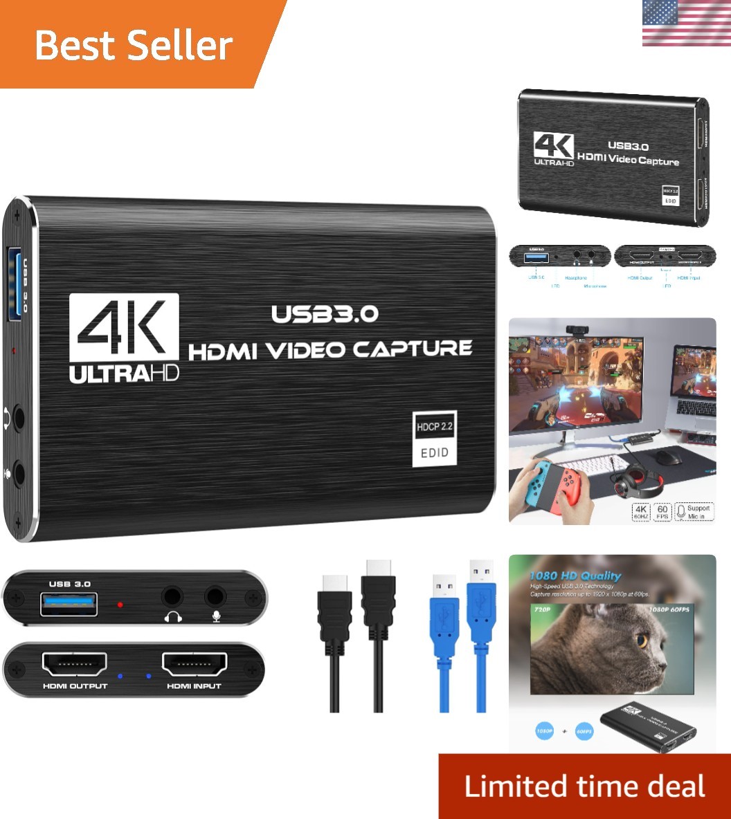 Versatile 4K HDMI Capture Card - Ideal for Gaming, Streaming & Content Creation