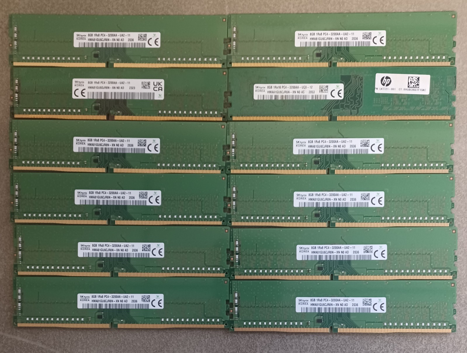 Lot Of (12) SKhynix 8Gb DDR4-3200AA Desktop Pc Ram/Memory (Used)