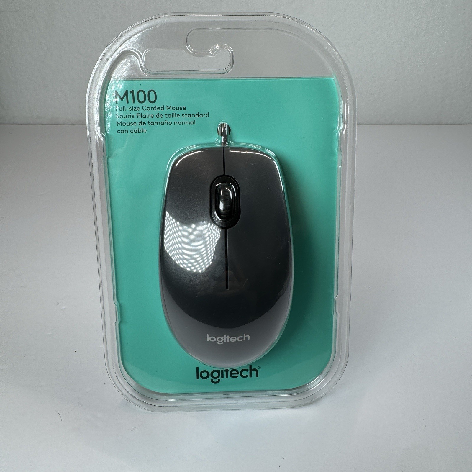 Logitech M100 Full-Size Corded USB Mouse Black Gray New Sealed Plug & Play