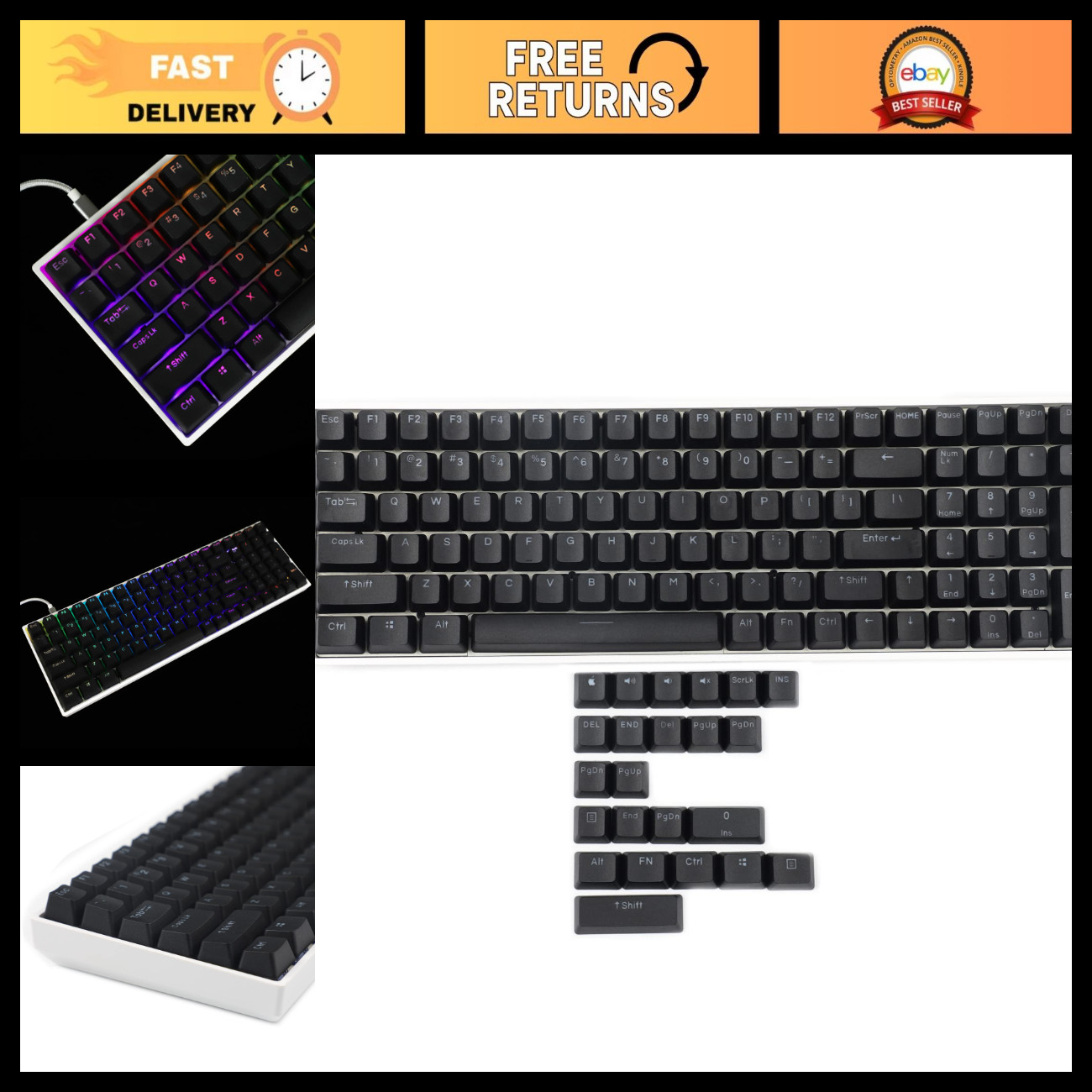 Double Shot 108 PBT Rainbow Carbon Keycaps for MX Switches - Backlit OEM Profile