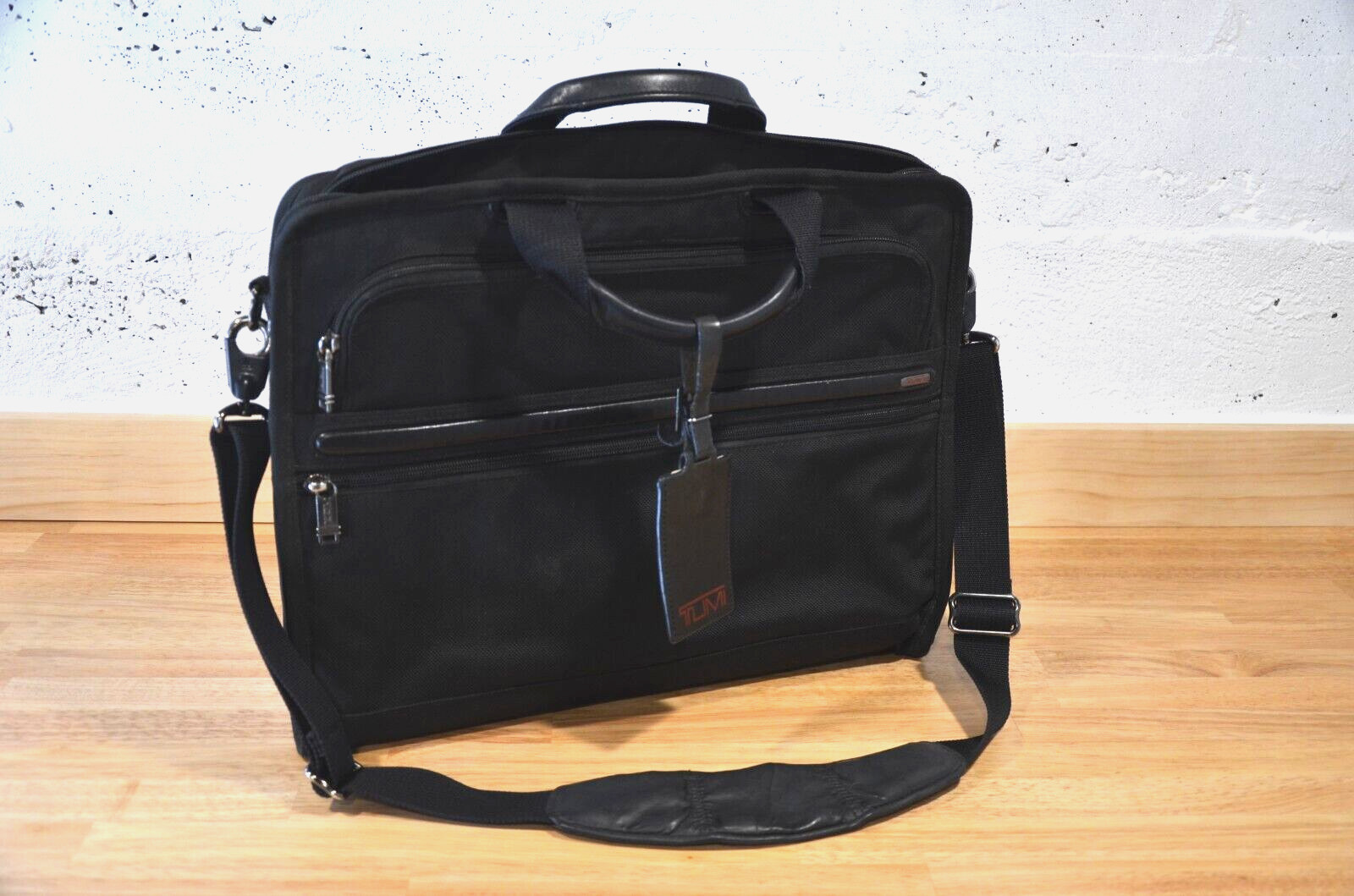 Tumi Brief case travel bag tote Black ballistic w/ leather laptop lightly used