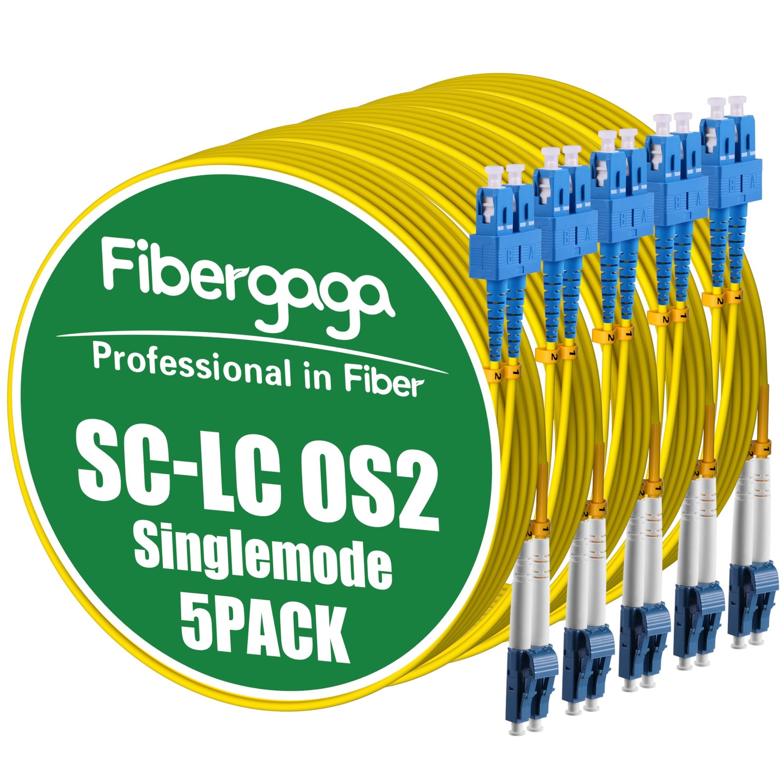 Fibergaga® OS2 LC to SC Fiber Patch Cable, Multimode, 10M(33ft), 5Pack | Mult...