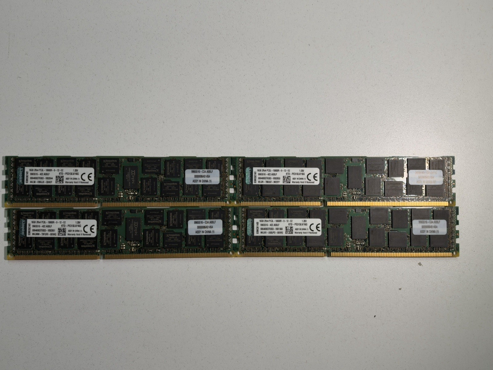 Lot of 4 Kingston 16GB DDR3L ECC RDIMM PC3L-10600R KTD-PE313LV/16G 64GB