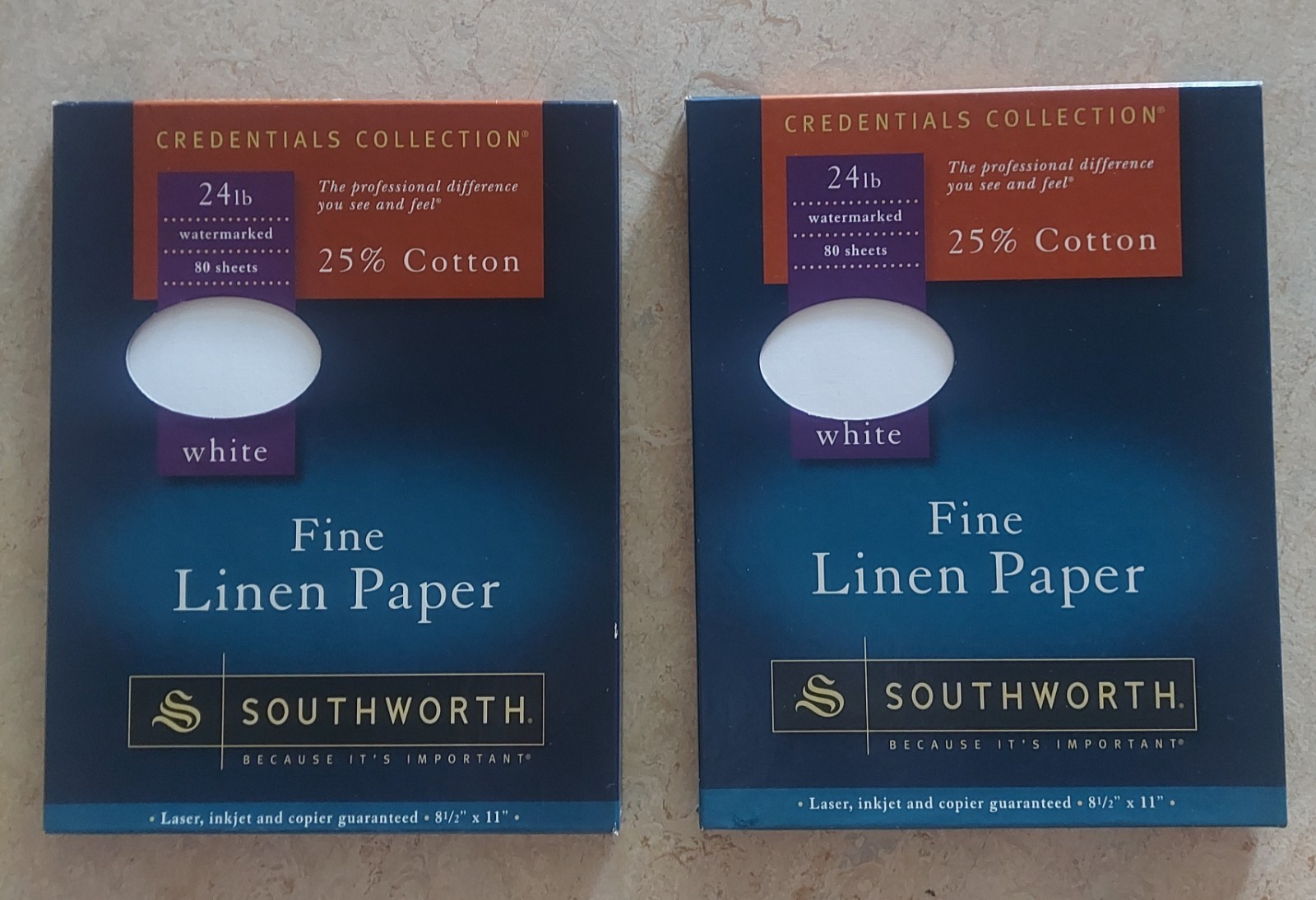 2 Packs Southworth Fine Linen Paper 25% Cotton  24lb 8.5"x11" 160 Sheets Total