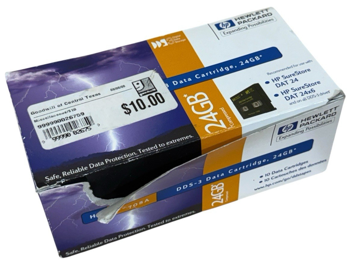 NEW & SEALED HP C5708A DDS-3 24GB Data Cartridge Box of 10 Tapes Open Box