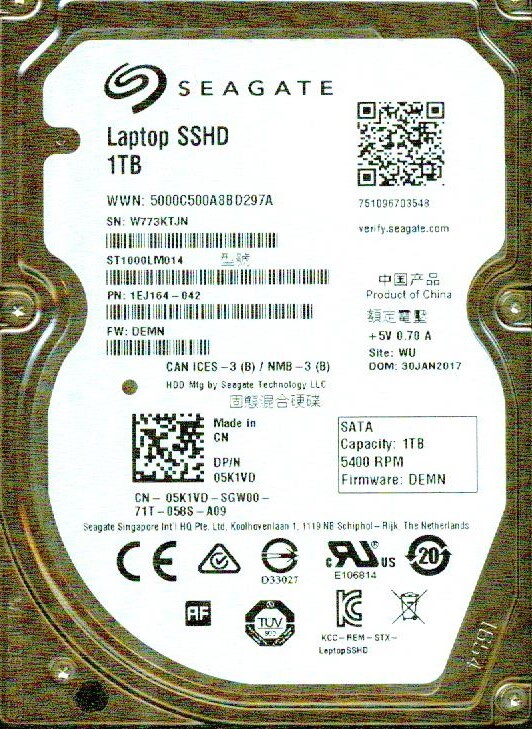 ST1000LM014,  1EJ164-042,  DEMN, WU,   W773,  SEAGATE 1TB JAN 2017