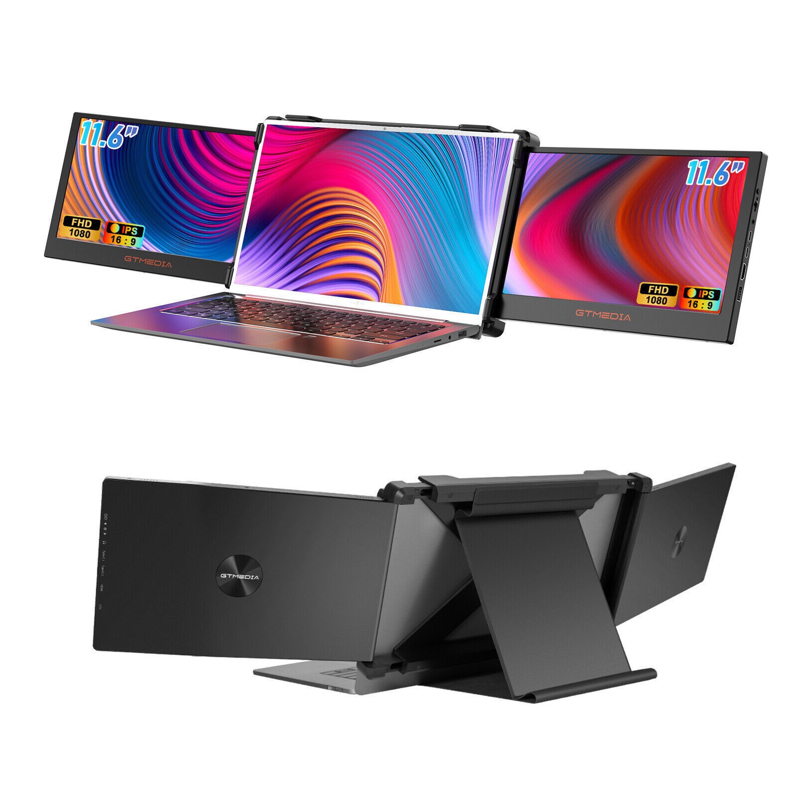 Dual Portable Monitor for Laptop FHD IPS Display Screen Triple Monitor Extender
