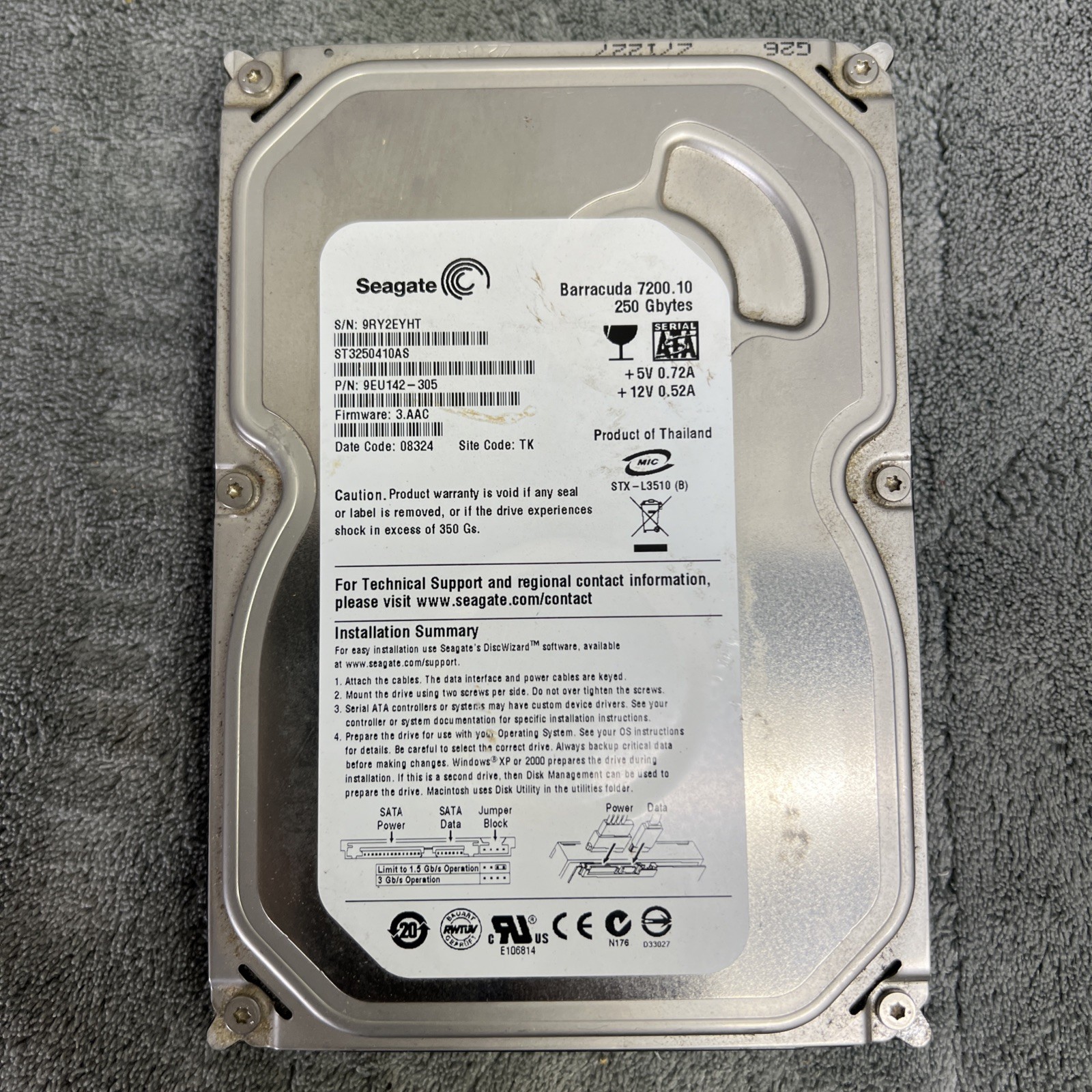 Seagate Barracuda 250GB 7200 RPM 3.5" Internal Hard Drive HDD ST3250318AS 92%