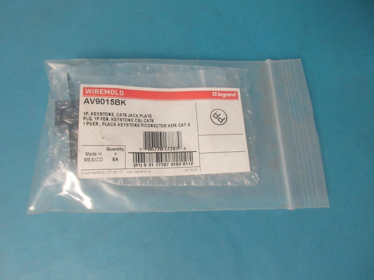 WIREMOLD AV9015BK LEGRAND 1P, KEYSTONE CAT6 JACK PLATE BLACK NEW IN PACKAGE NIP
