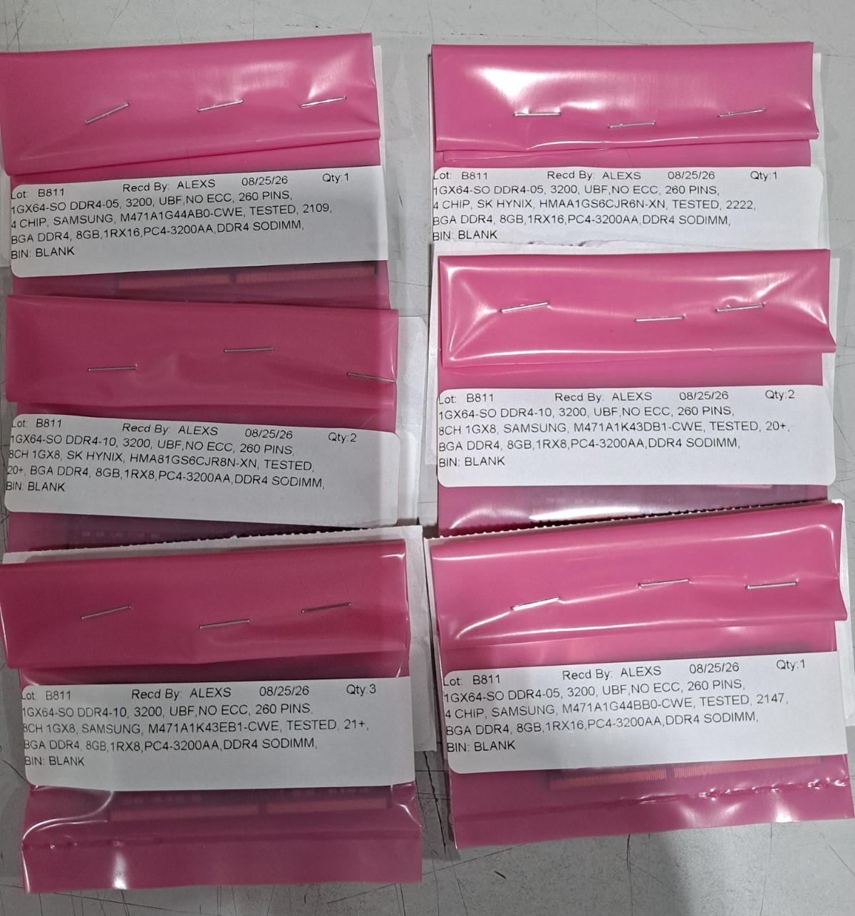 LOT OF 10 SAMSUNG,SK HYNIX  8GB DDR4-3200PC4-25600 1Rx8 Laptop