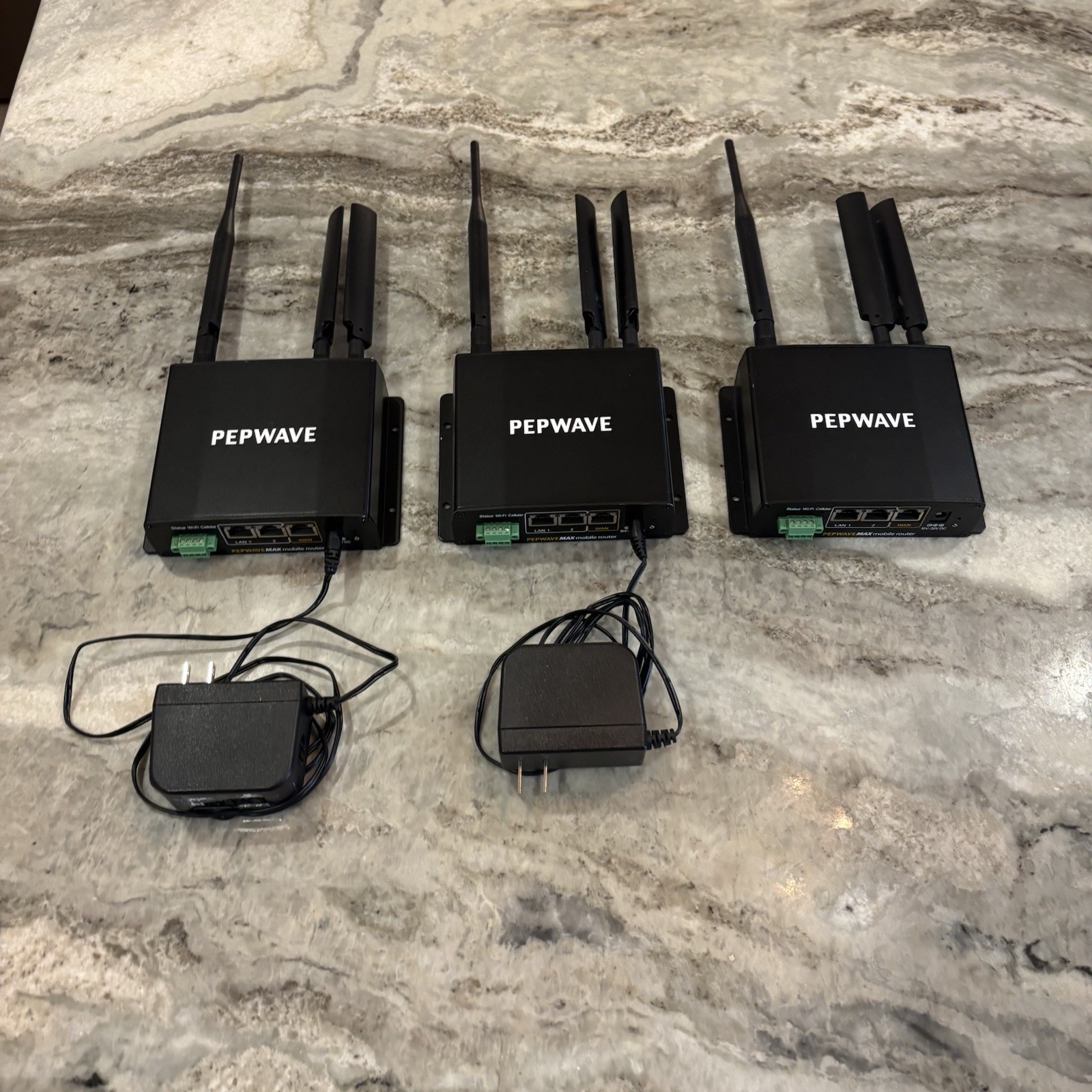 Lot of 3 - Pepwave MAX Mobile Router BR1 LTEA Cellular Router ONLY 2 ChargeCords