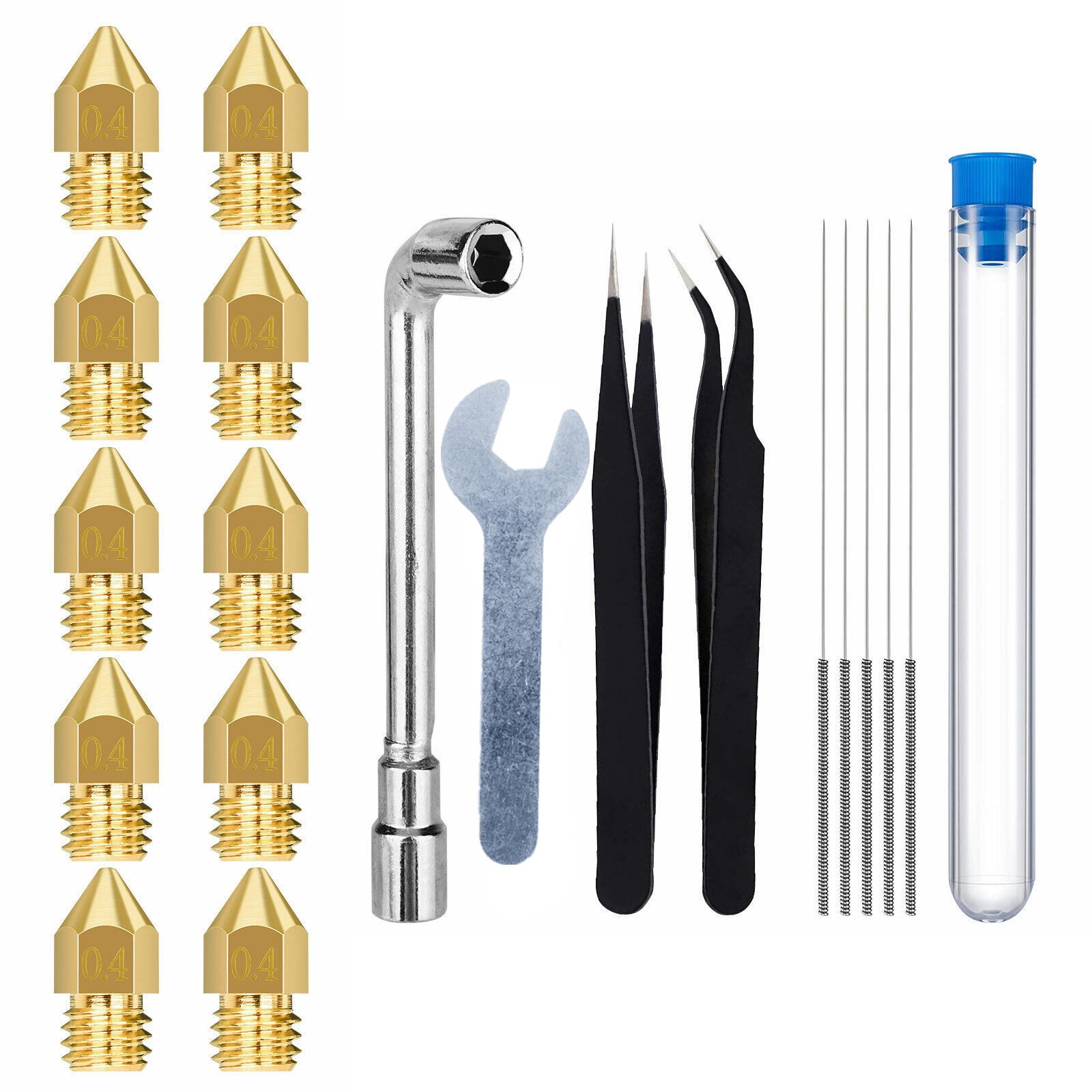 24Pcs 3D Printer Accessories 0.4mm MK8 Brass Extruder Nozzles Cleaning Tools Kit