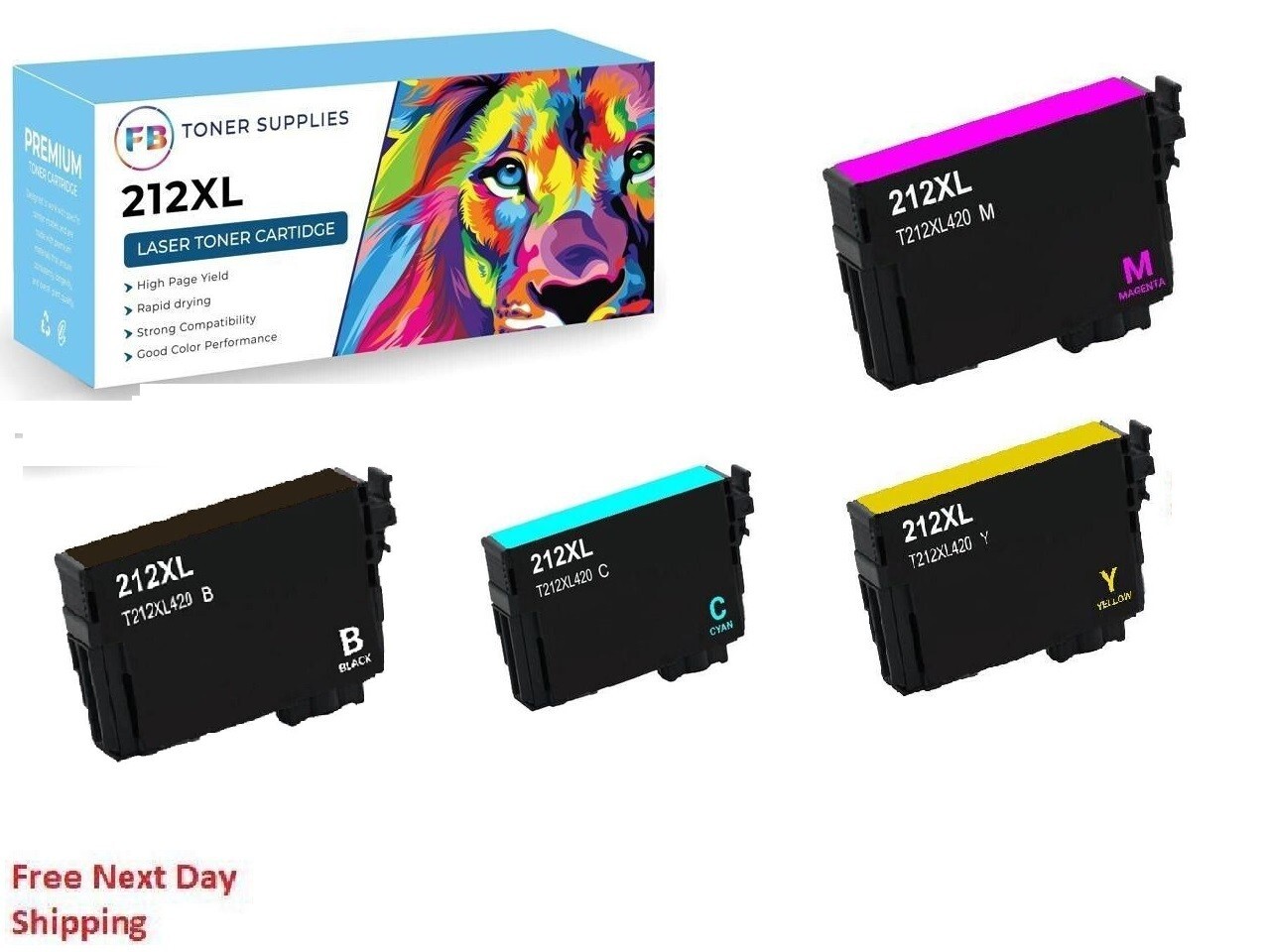 4 PACK 212XL T212XL Ink Cartridges For Epson 212 WF-2830 WF-2850 XP-4105 XP-4100