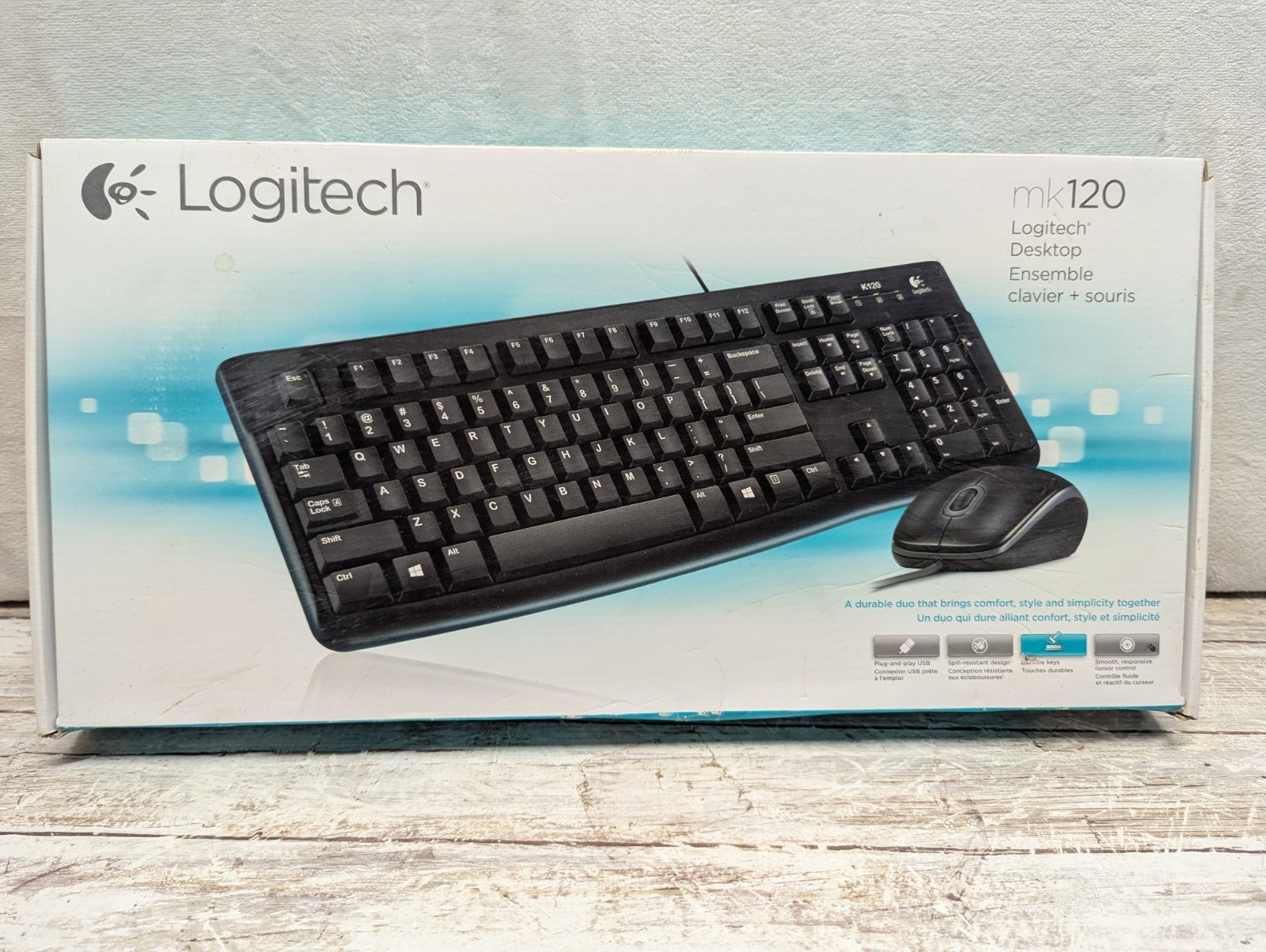 New In Box Logitech MK120 Wired Keyboard & Mouse 