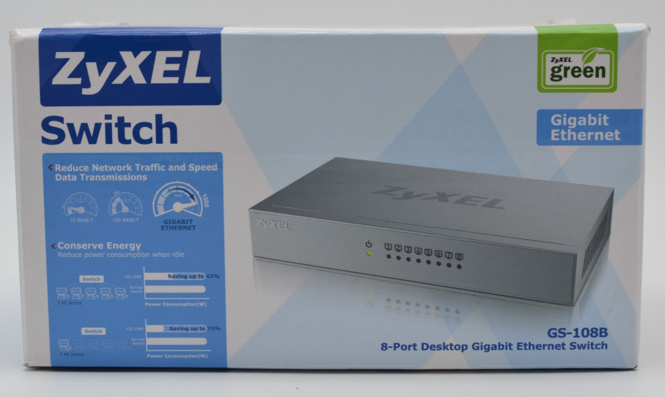 ZyXEL GS-108B 8 Port Desktop Gigabit Ethernet Switch, NEW OPEN BOX