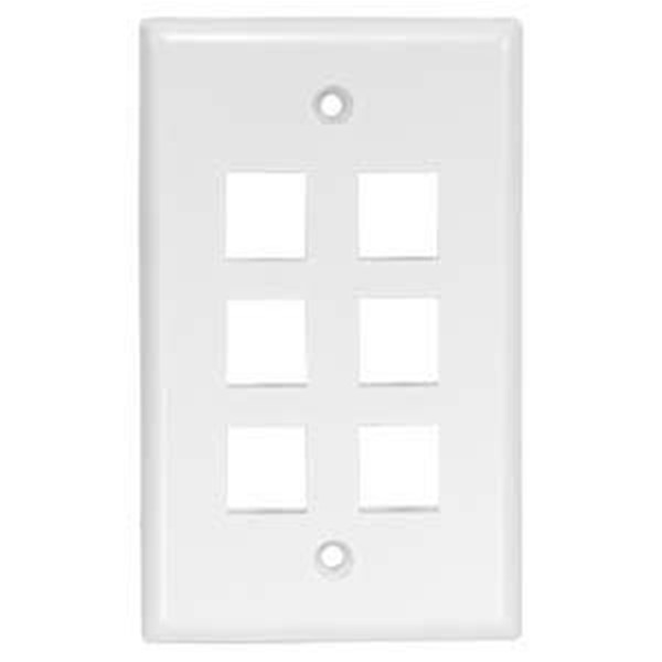 6 Port Hole Keystone Jack Wall Plate Faceplate Snap In Insert 1-Gang White