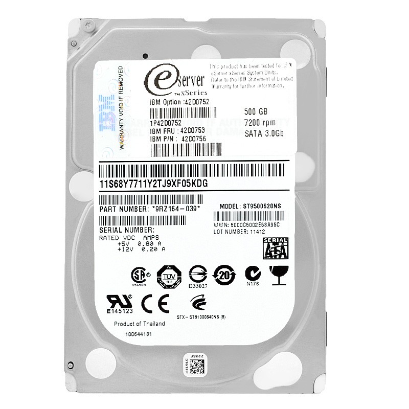 Hard Drive IBM ST9500620NS 500GB 7200Rpm Sata III 2.5'' 42D0756 42D0753
