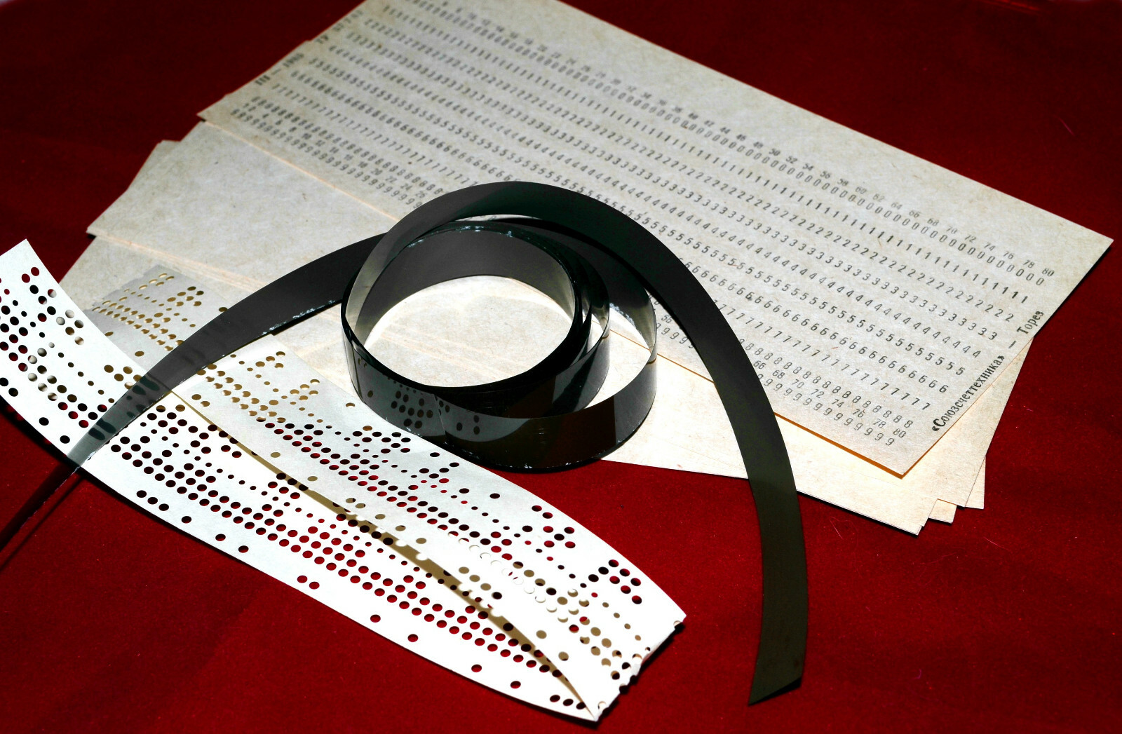 SET of Soviet Punch Cards (IBM 80-column) + Punched Paper Tape + Magnetic Tape 