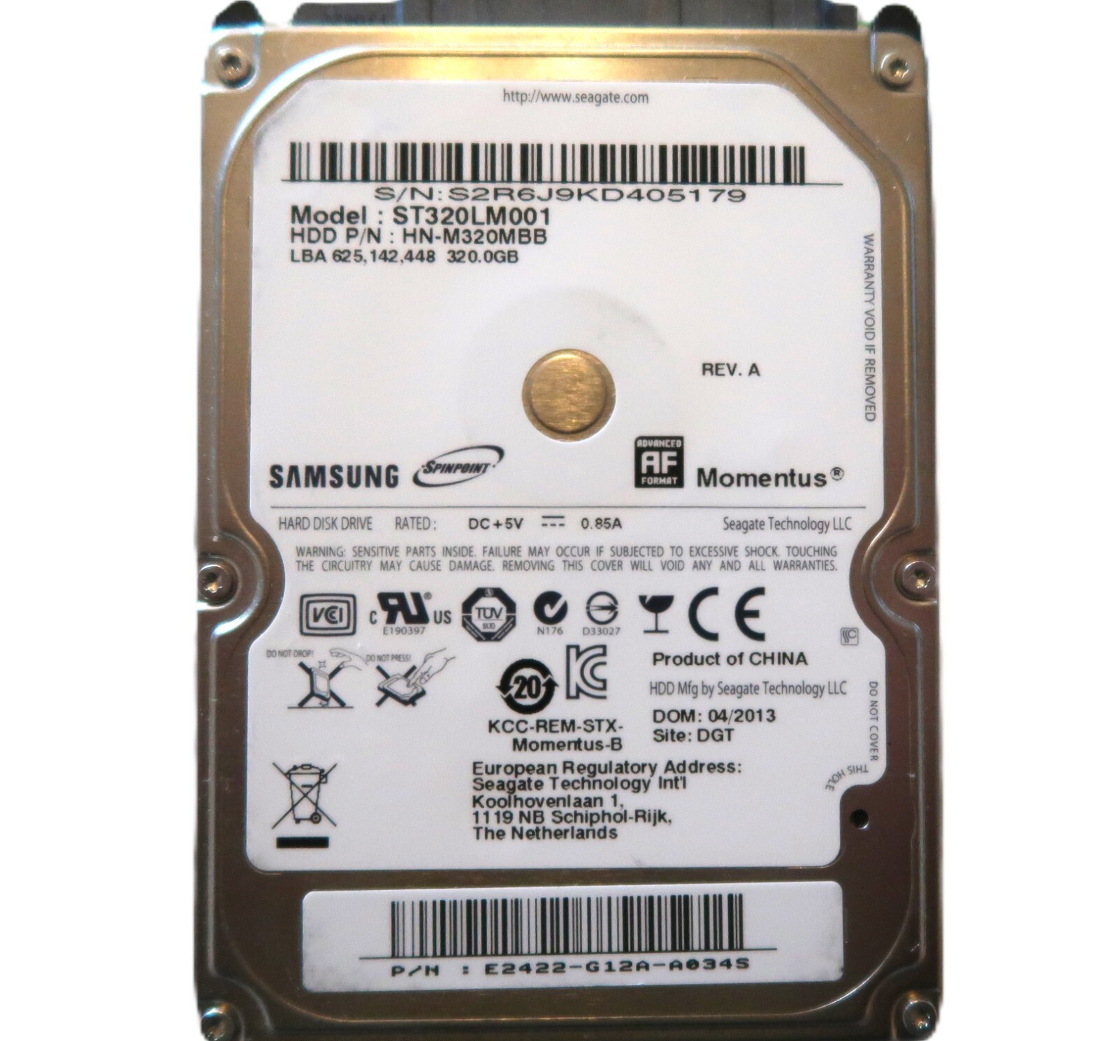 Samsung ST320LM001 HN-M320MBB (S2R) China DGT E2422-G12A 2.5" 320gb Sata 04/2013