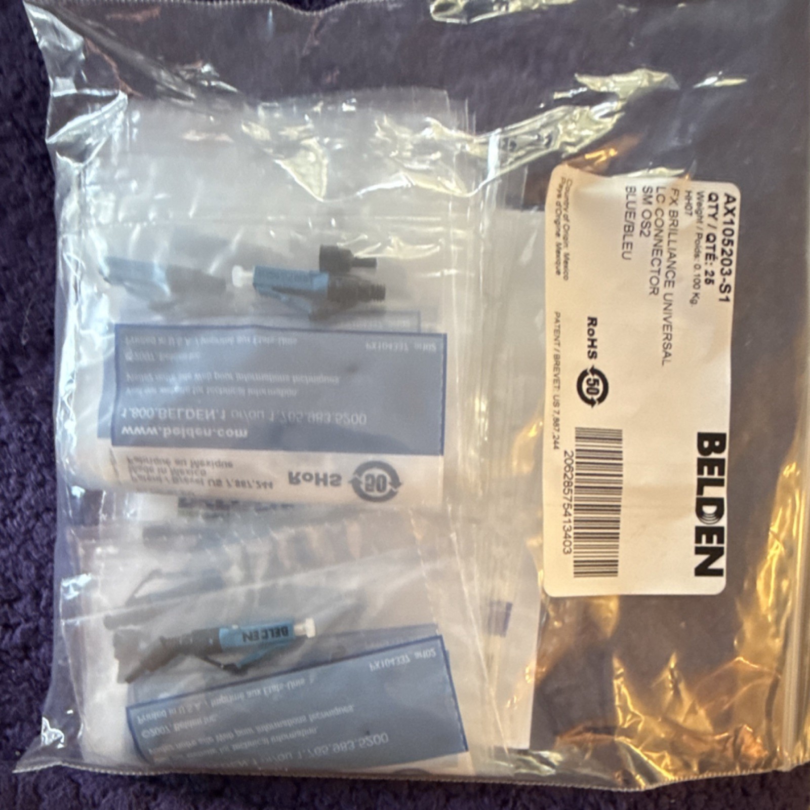 Belden AX105203-S1  LC Connector SM OS2 Blue/Blue - Bag of 25