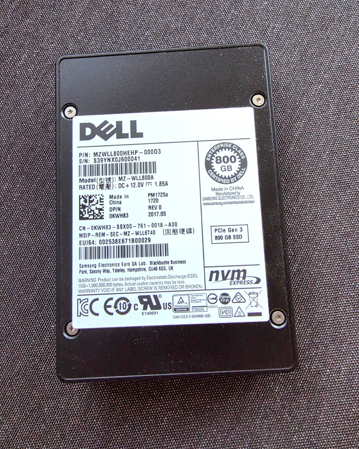 SAMSUNG PM1725a 800GB 2.5" SSD MZWLL8000