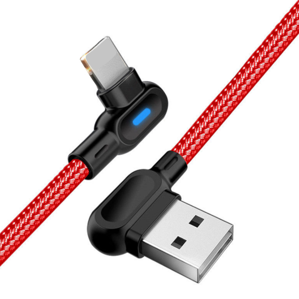 3Ft 90 Degree Right Angle USB Fast Charger Cord For iPhone 14 13 12 11 XR SE 8 7