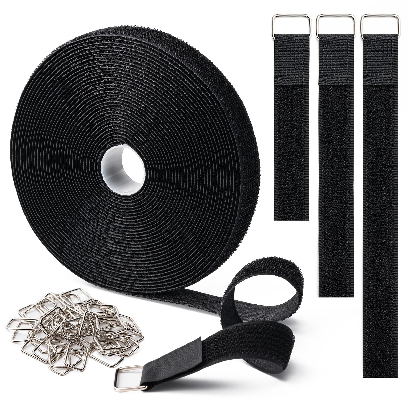 Correas de gancho y bucle de 1" x 16 pies con 25 hebillas de metal ajustables