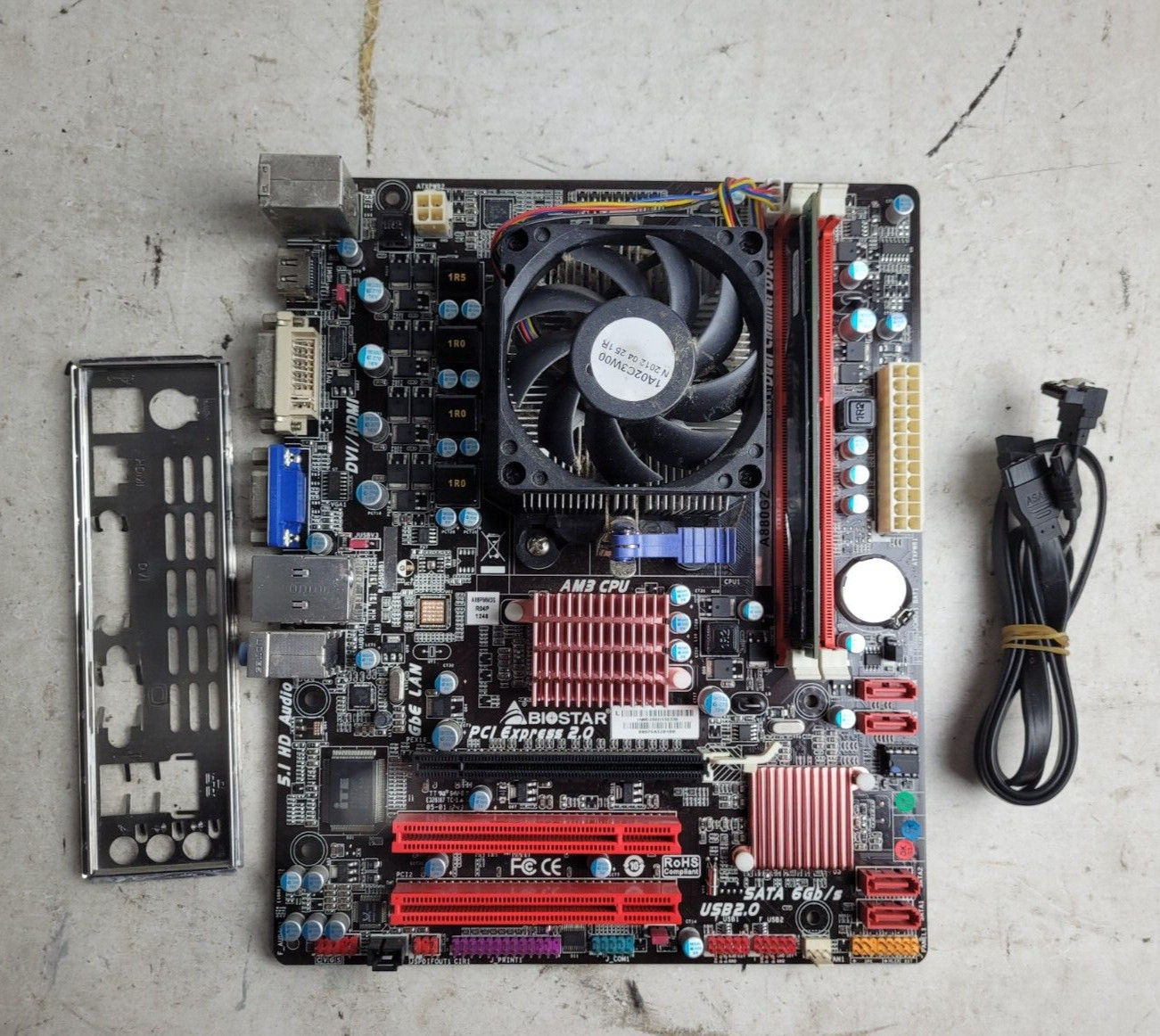 BioStar A880GZ Motherboard w/AMD Athlon II X4, 2GB RAM, & IO Shield #1981