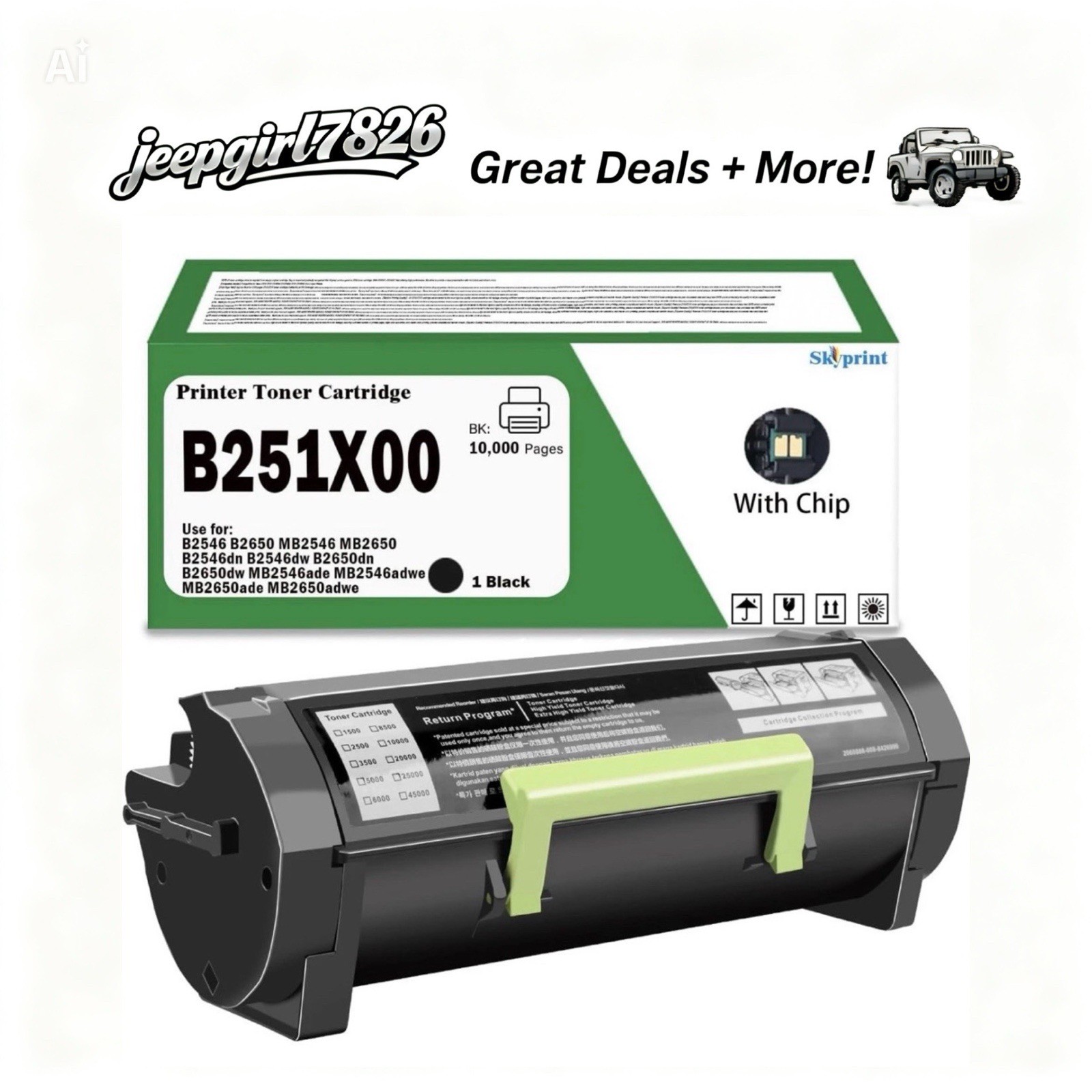 B251X00 1 Pack Black Toner Cartridge Compatible 10,000 Pages