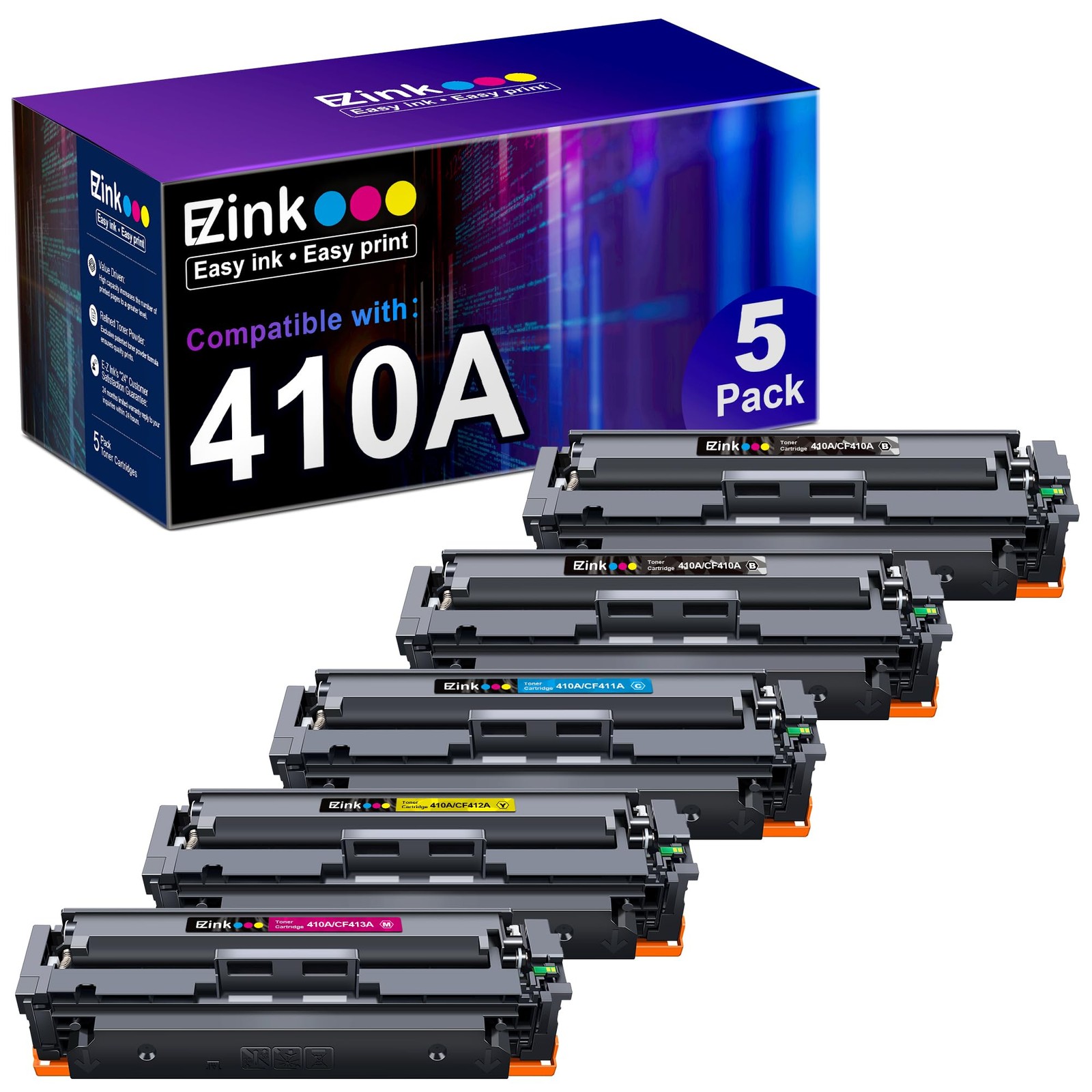 E Z Ink Compatible HP 410A Toner Cartridges 5 Pack CF410A CF411A CF412A CF413A
