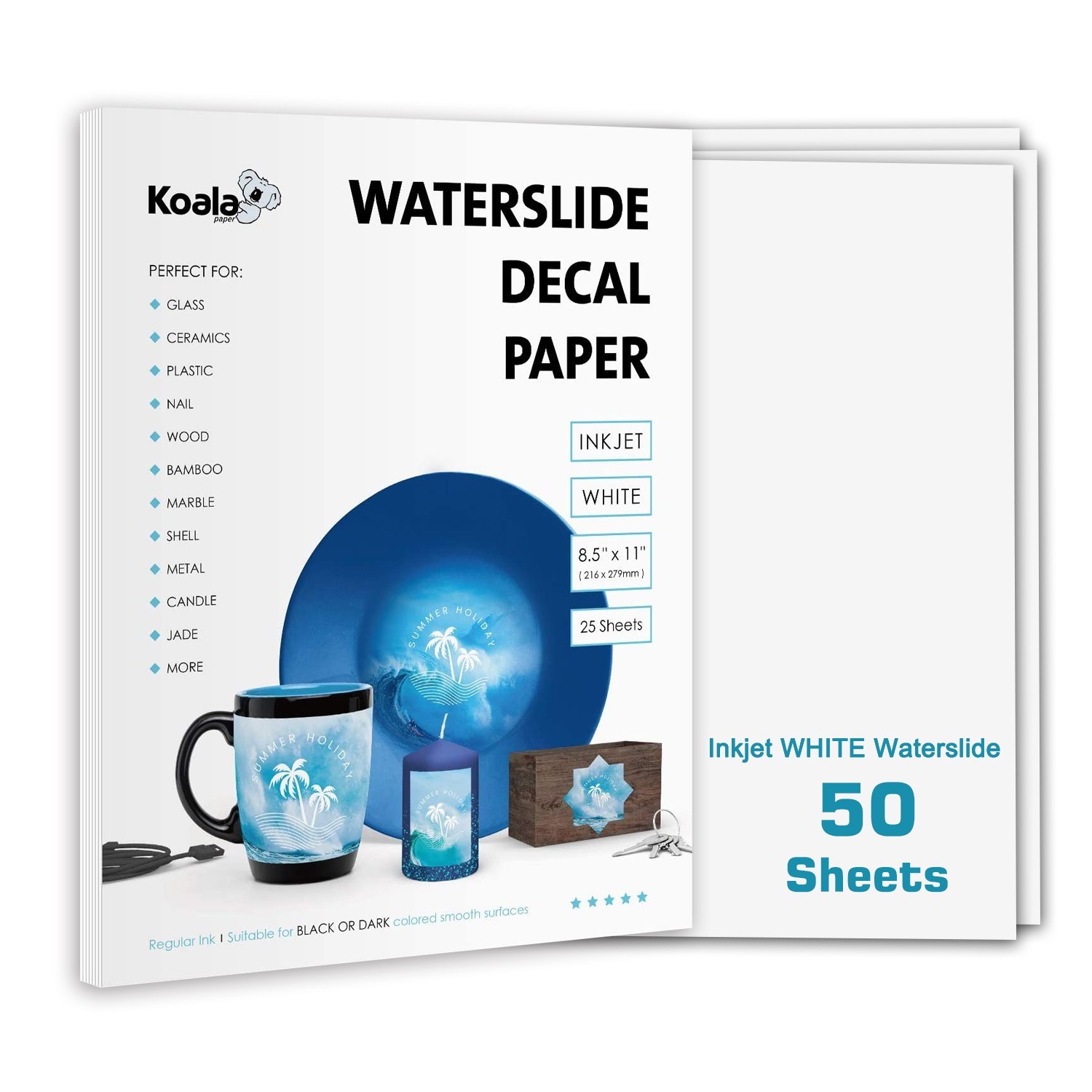 Koala Waterslide Decal Paper Inkjet White  50 Sheets Water Slide Transfer Paper