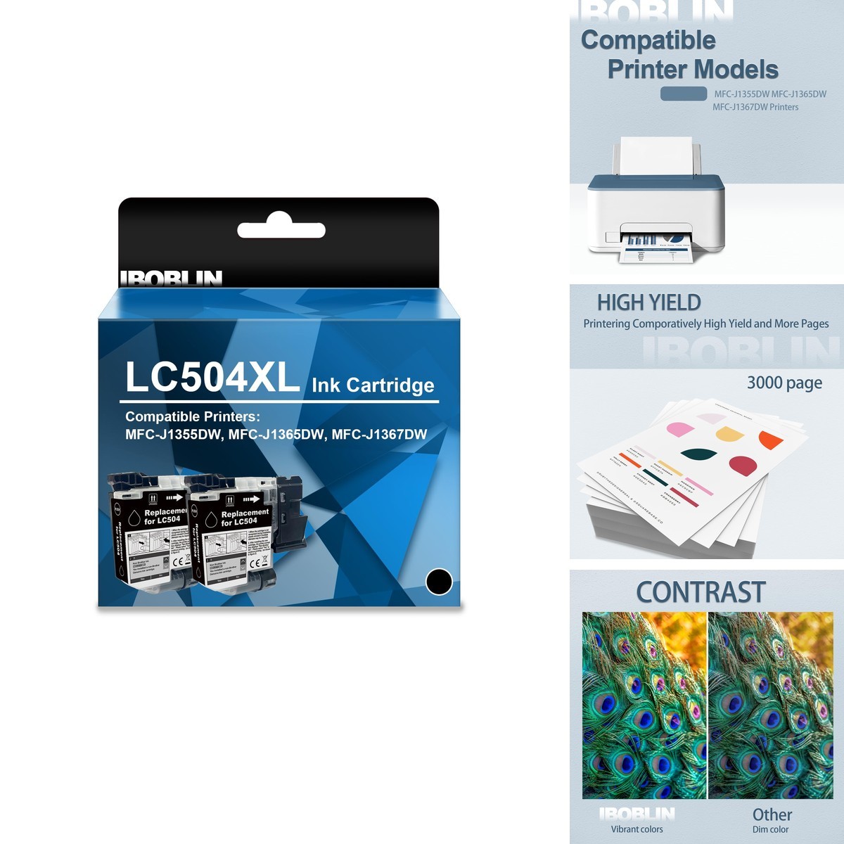 IBOBLIN High Yield LC504XL Black Ink Cartridges-2packs LC504XL-2BK