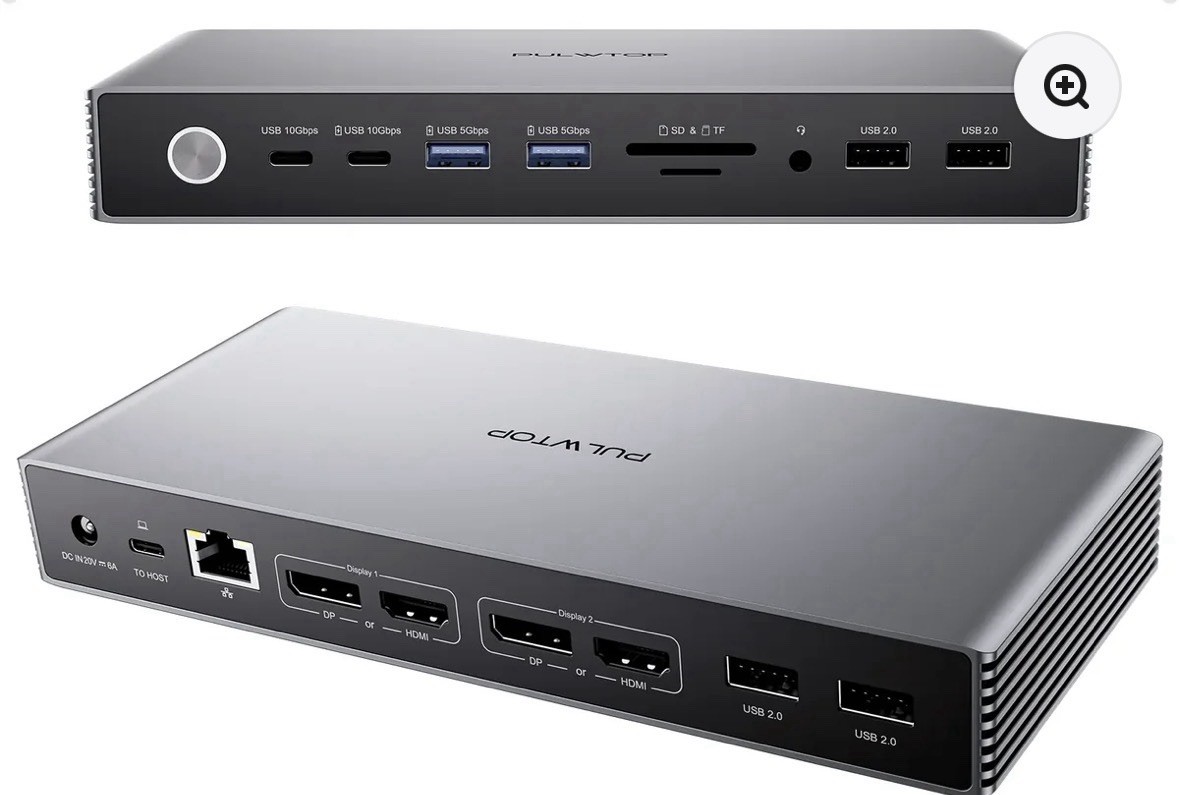PULWTOP 17-in-1 Dual Display USB-C Docking Station with 120W Power Adapter