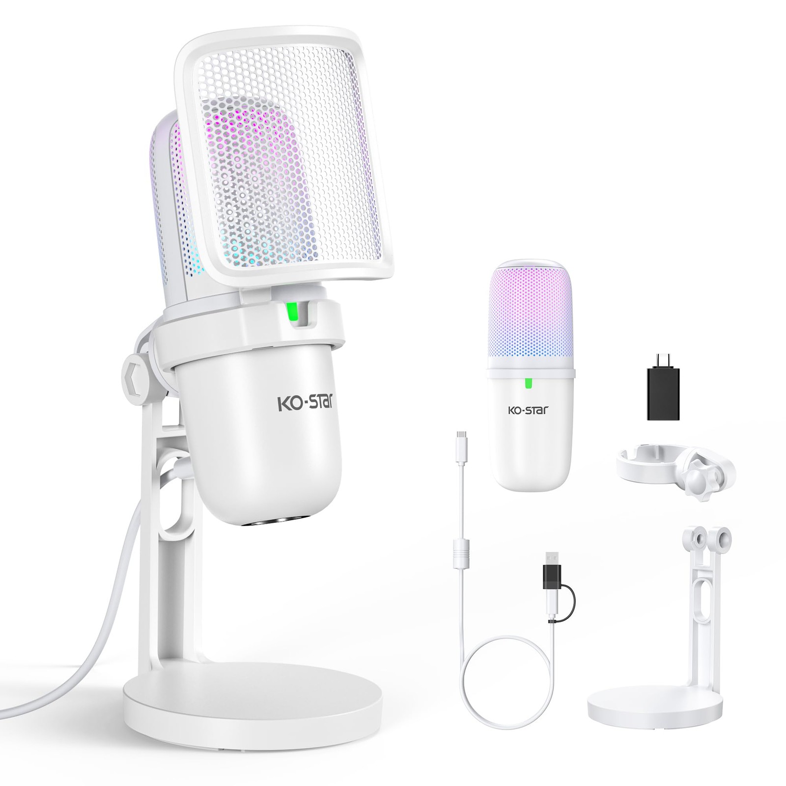 RGB USB Microphone, White Gaming Mic for PC, PS5, Laptop, , Condenser Mic wit...