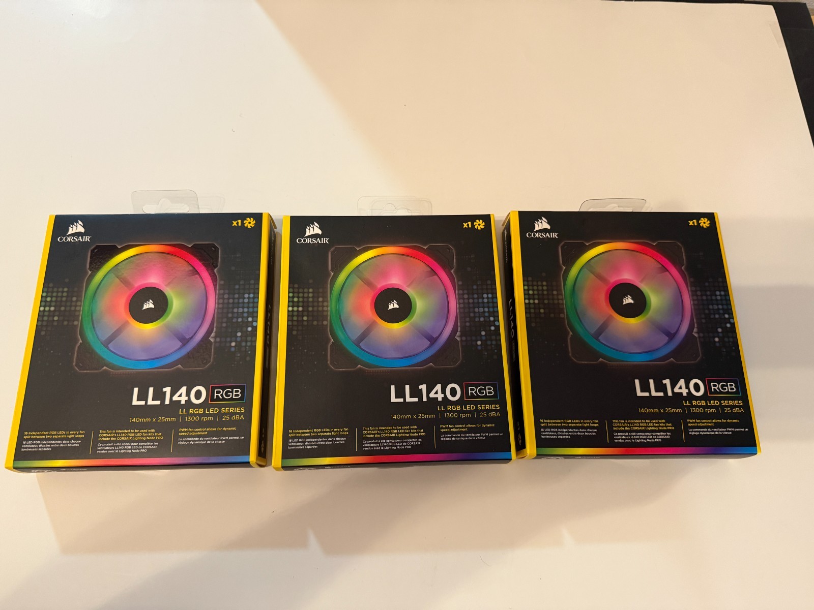 3x Corsair LL140 RGB 140mm PWM Fans New Sealed + Lighting Node PRO & RGB Hub