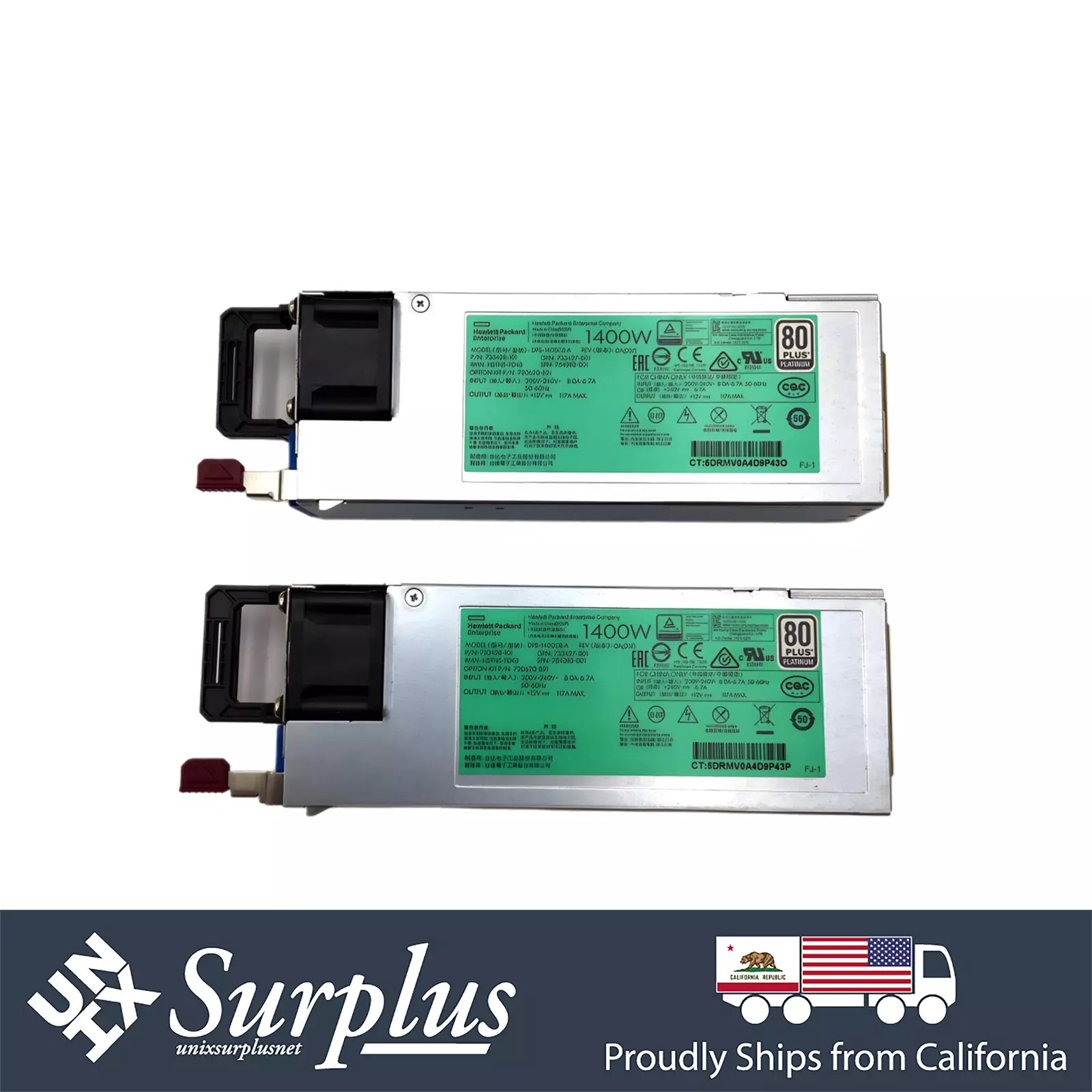 LOT of 2 HP 1400W PSU  Redundant Flex Slot Platinum Plus 208-240v Power Supply