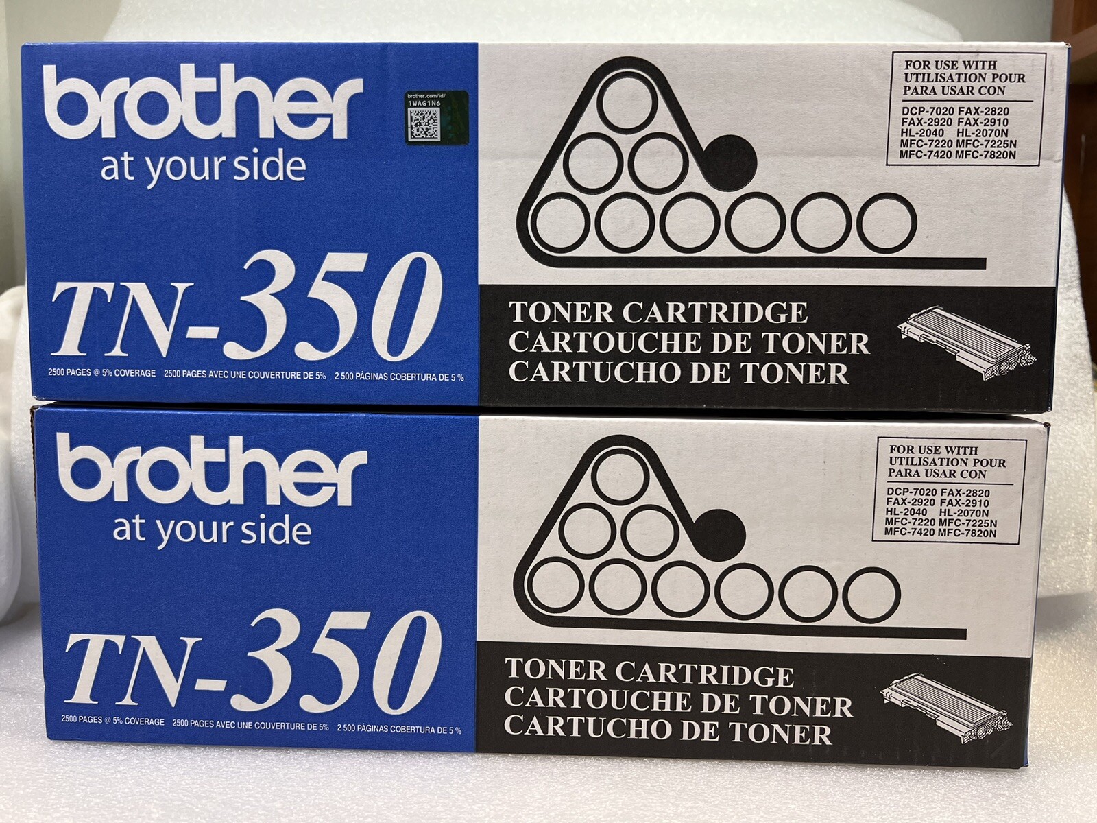 2 Original Genuine Brother TN-350 Toner Black Cartridges - NEW SEALED